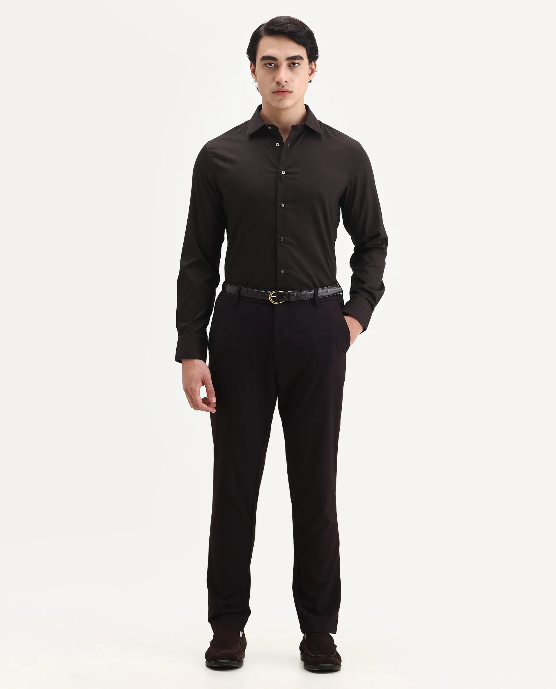 Rare Rabbit Men's Noven Maroon Cotton Geometric Print Regular Fit Full Sleeve Collared Shirt