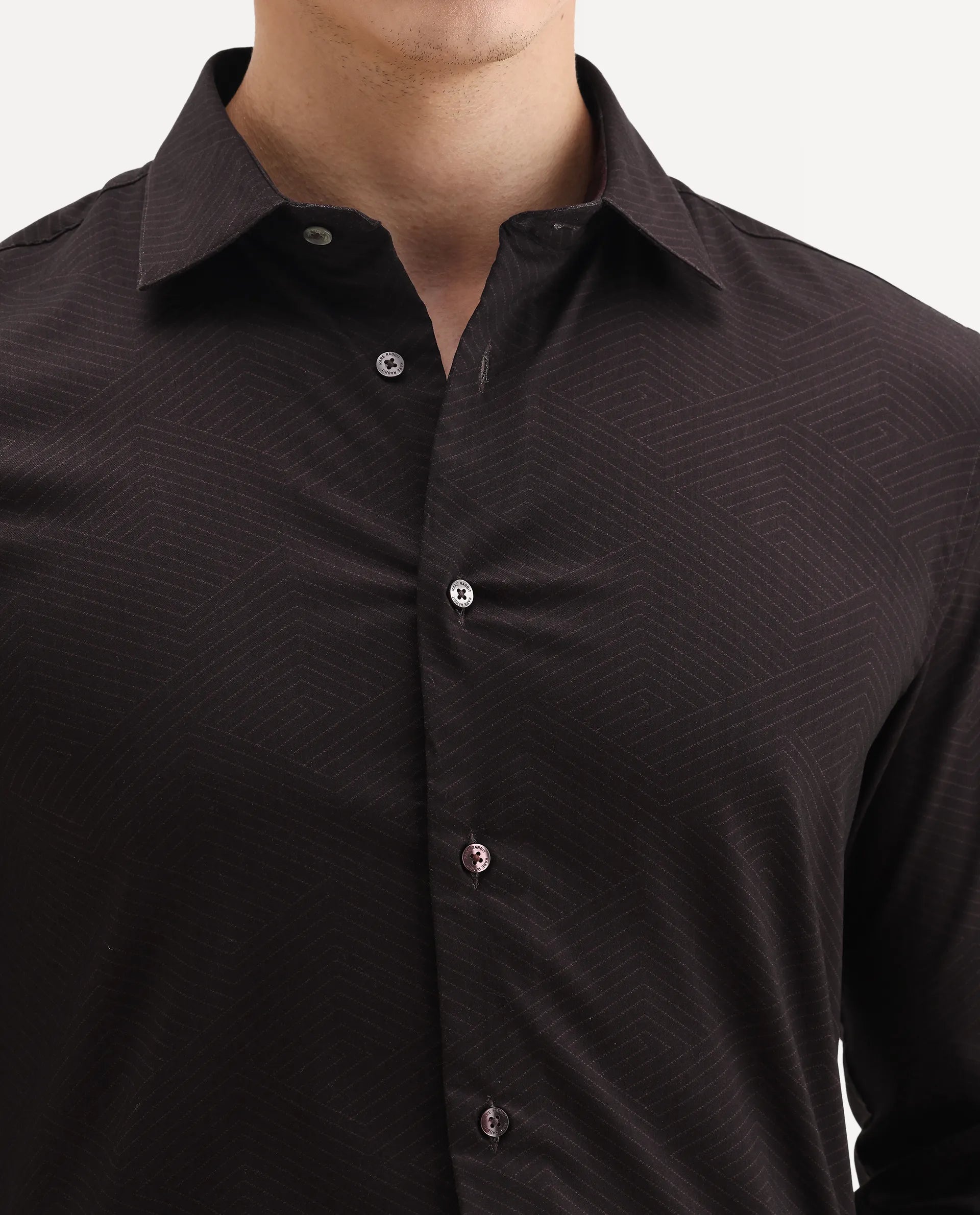 Rare Rabbit Men's Noven Maroon Cotton Geometric Print Regular Fit Full Sleeve Collared Shirt