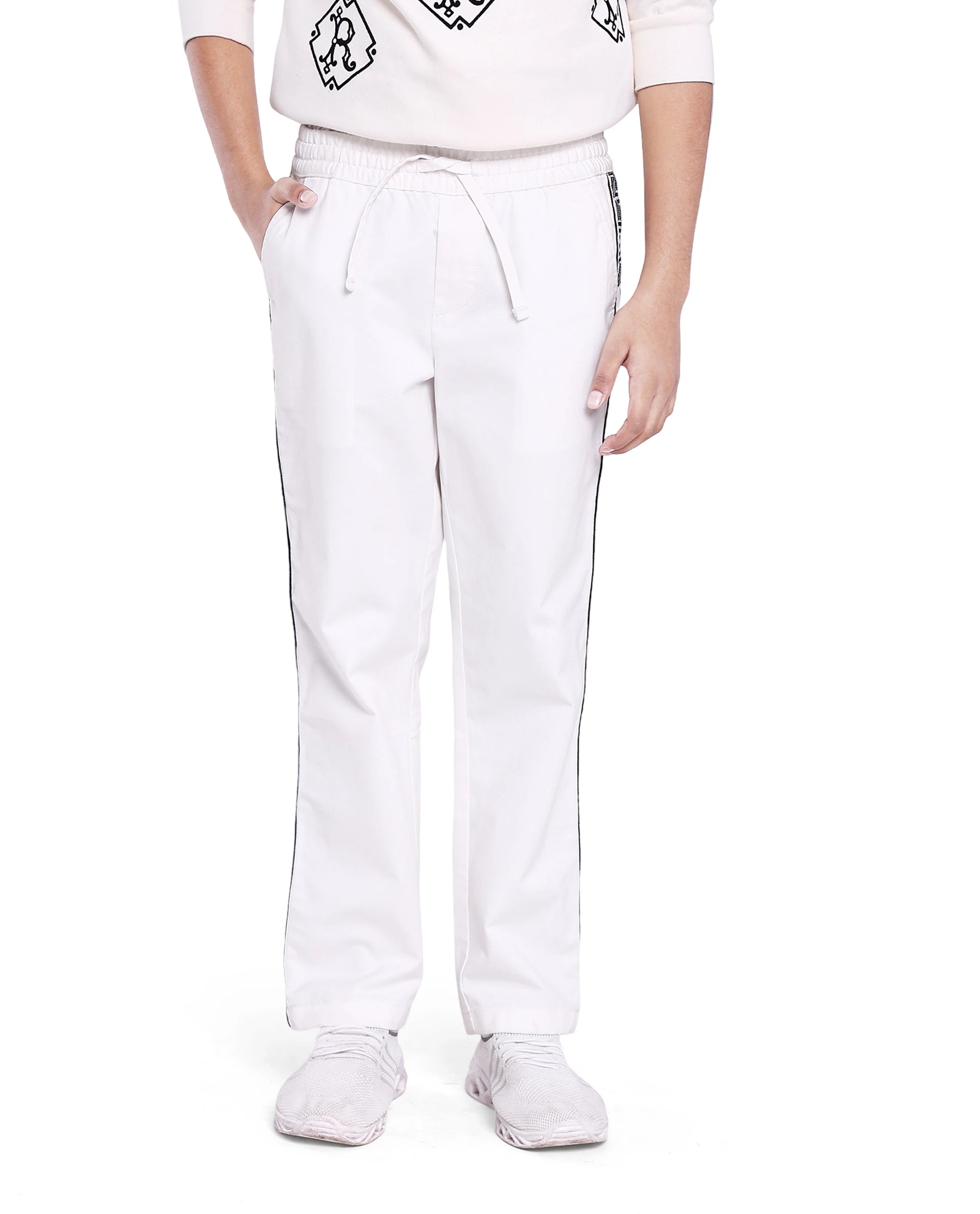 Rare Ones Kids Novi White Cotton Solid Trouser