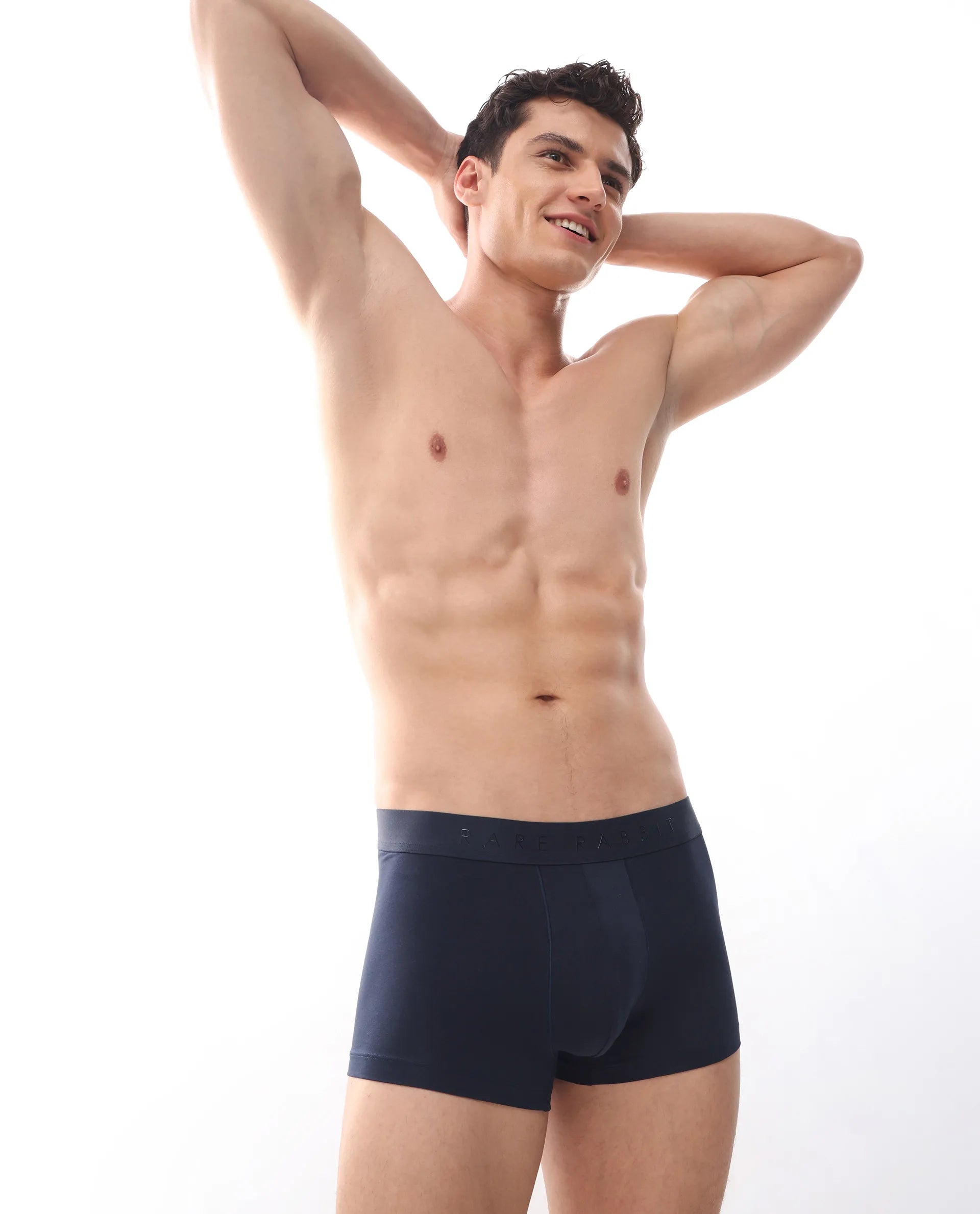 Rare Rabbit Men Now Navy Soft Cotton Stretch Trunks (Pack Of 3)