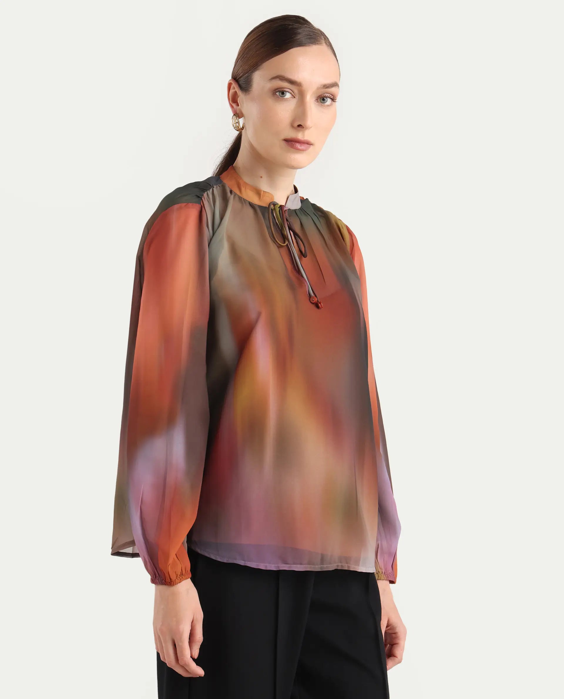 Rareism Women Nucos Multi Round Neck Pull On Closure Relaxed Fit Printed Top