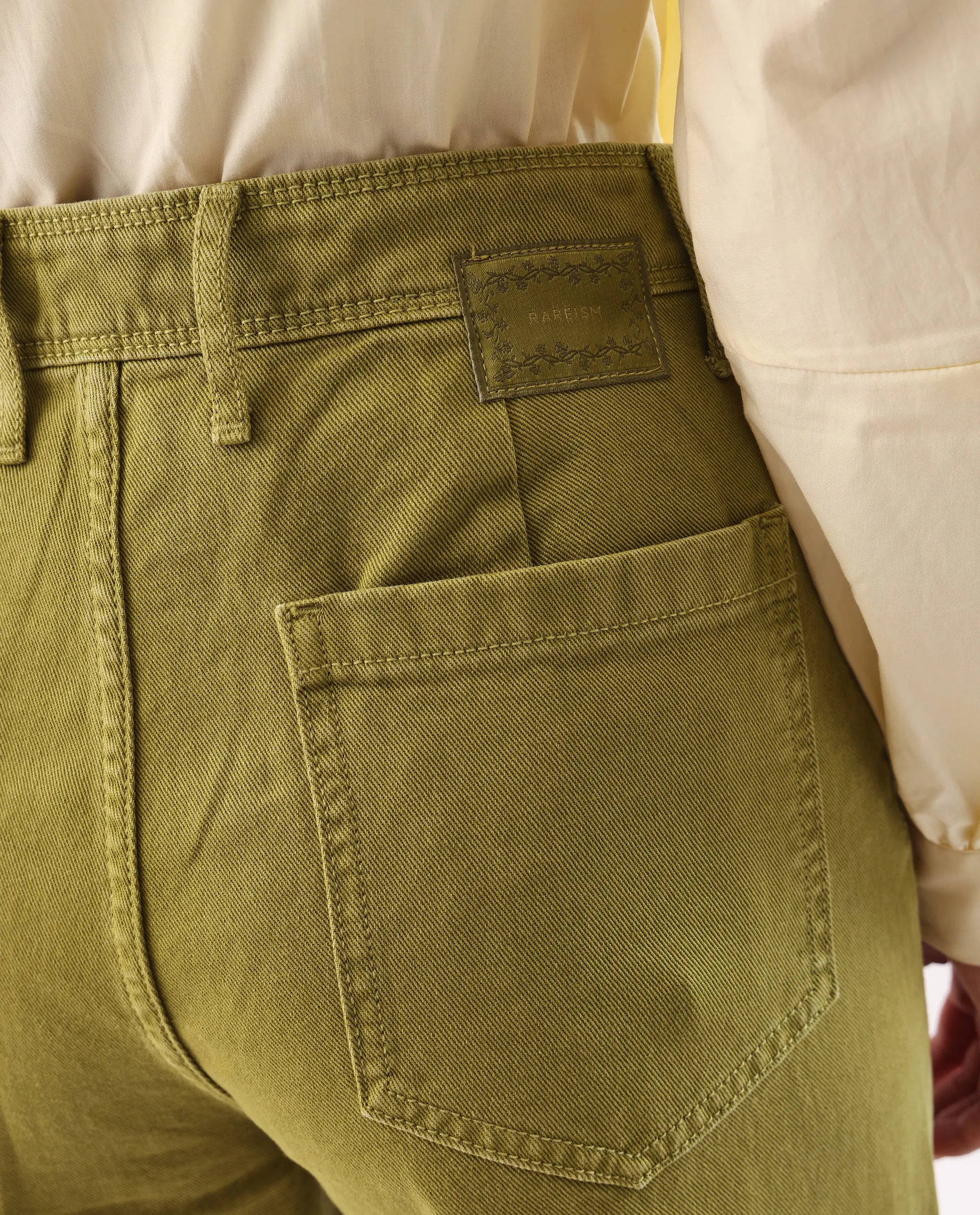 Rareism Women's Nufes B Olive Cotton Wide Ankle Length Plain Trouser