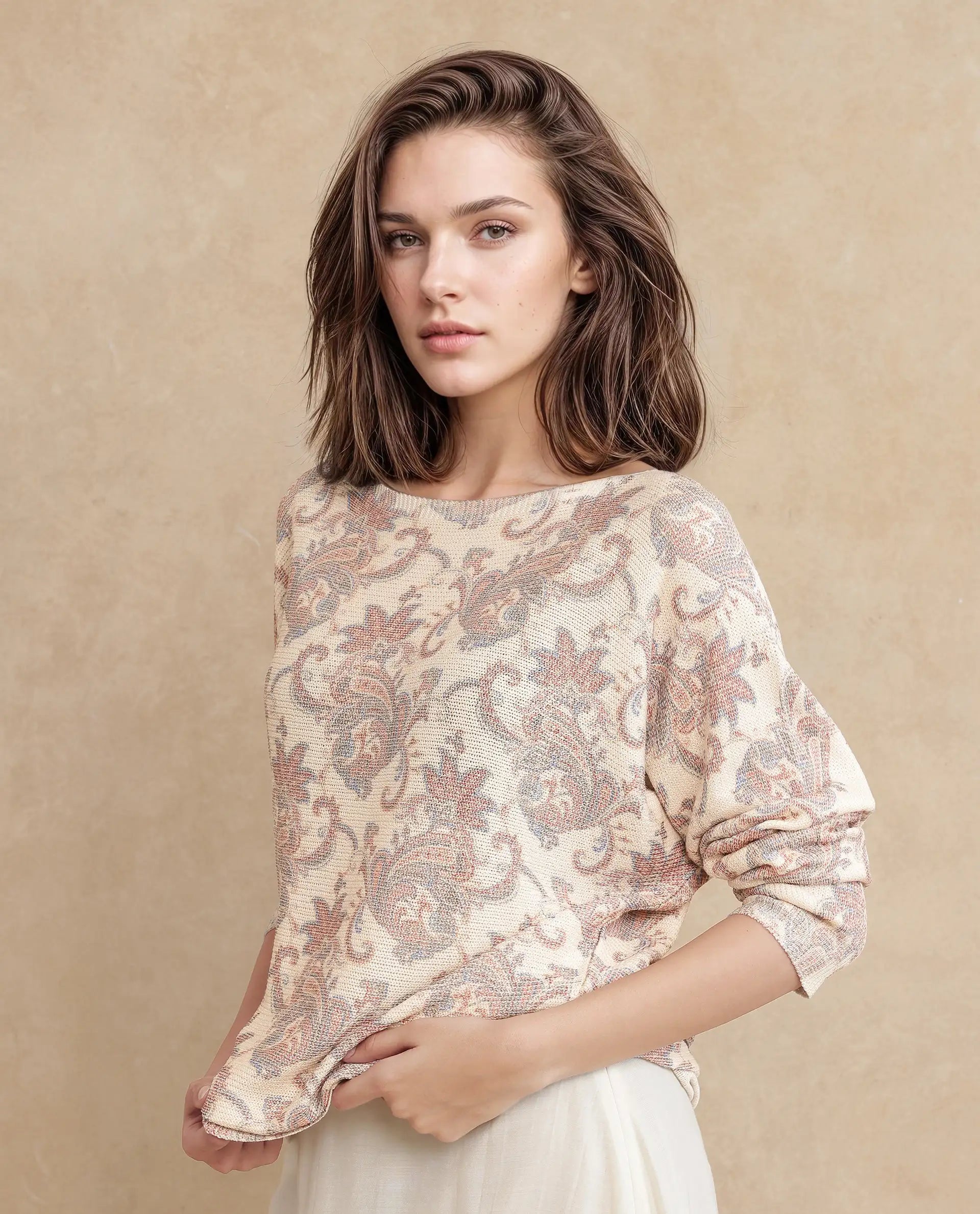 Rareism Women Nupint Light Multi Polyester Viscose Fabric Full Sleeve Relaxed Fit Top