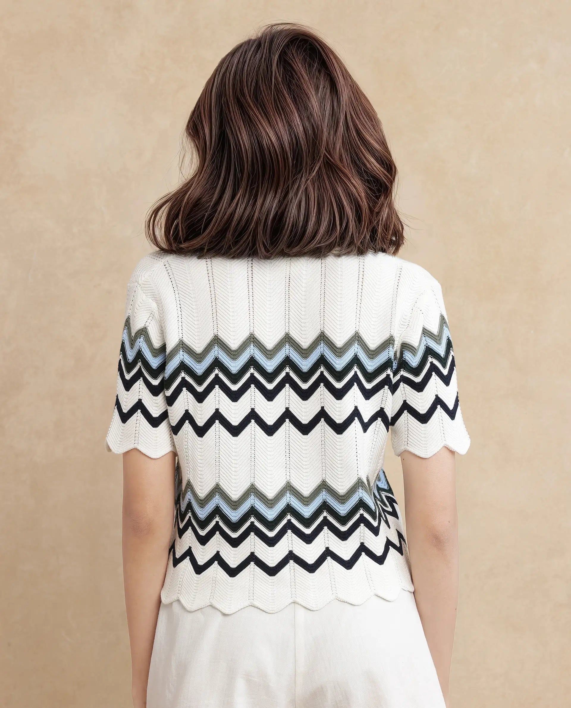 Rareism Women Nuplo Off White Cotton Fabric Half Sleeve Relaxed Fit Top