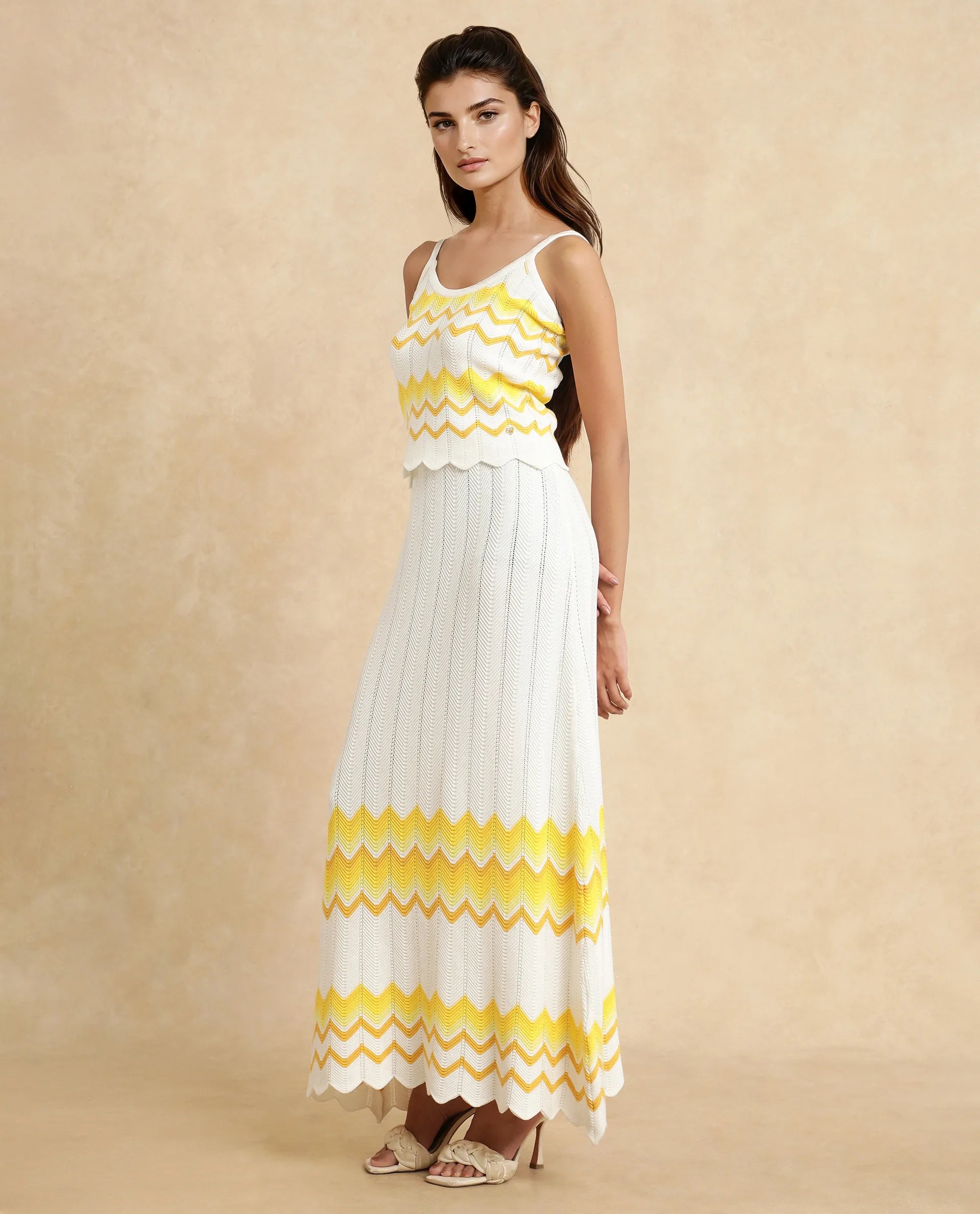 Rareism Women Nupstir-B Yellow Cotton Fabric Slip On Straight Fit Maxi Plain Skirt