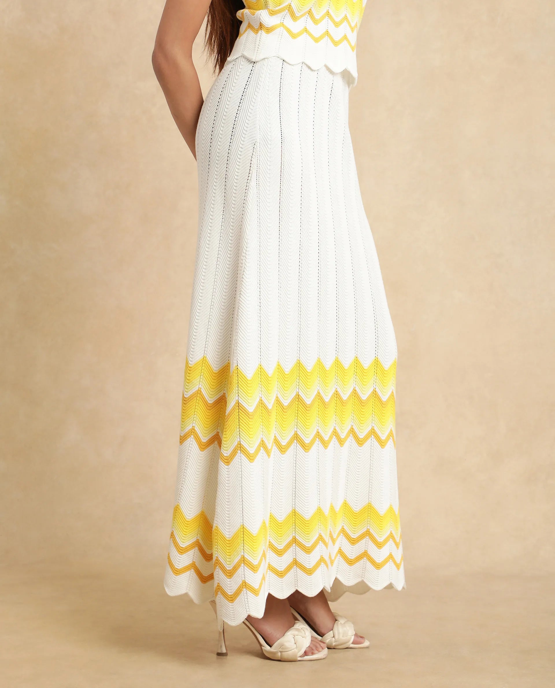 Rareism Women Nupstir-B Yellow Cotton Fabric Slip On Straight Fit Maxi Plain Skirt