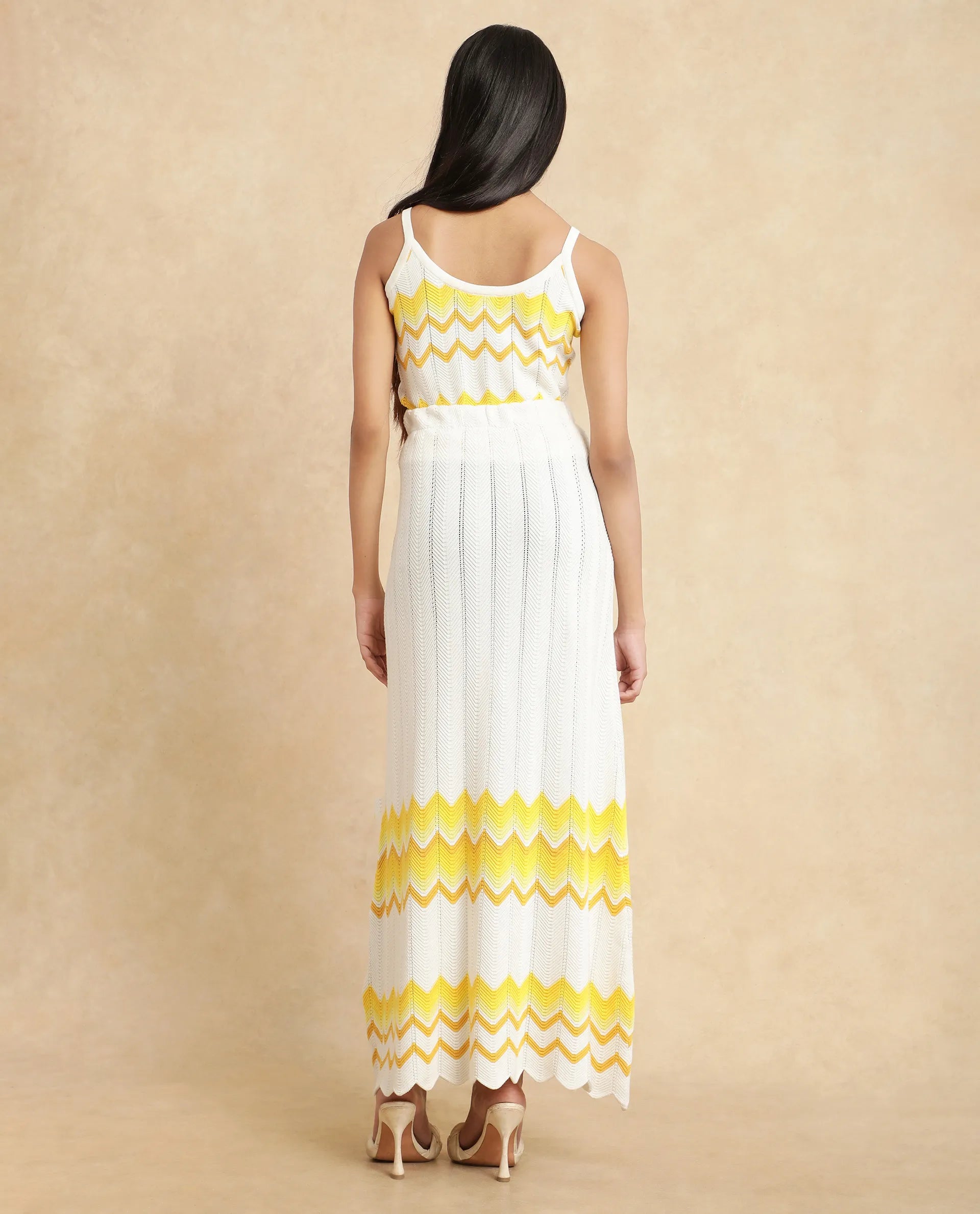 Rareism Women Nupstir-B Yellow Cotton Fabric Slip On Straight Fit Maxi Plain Skirt