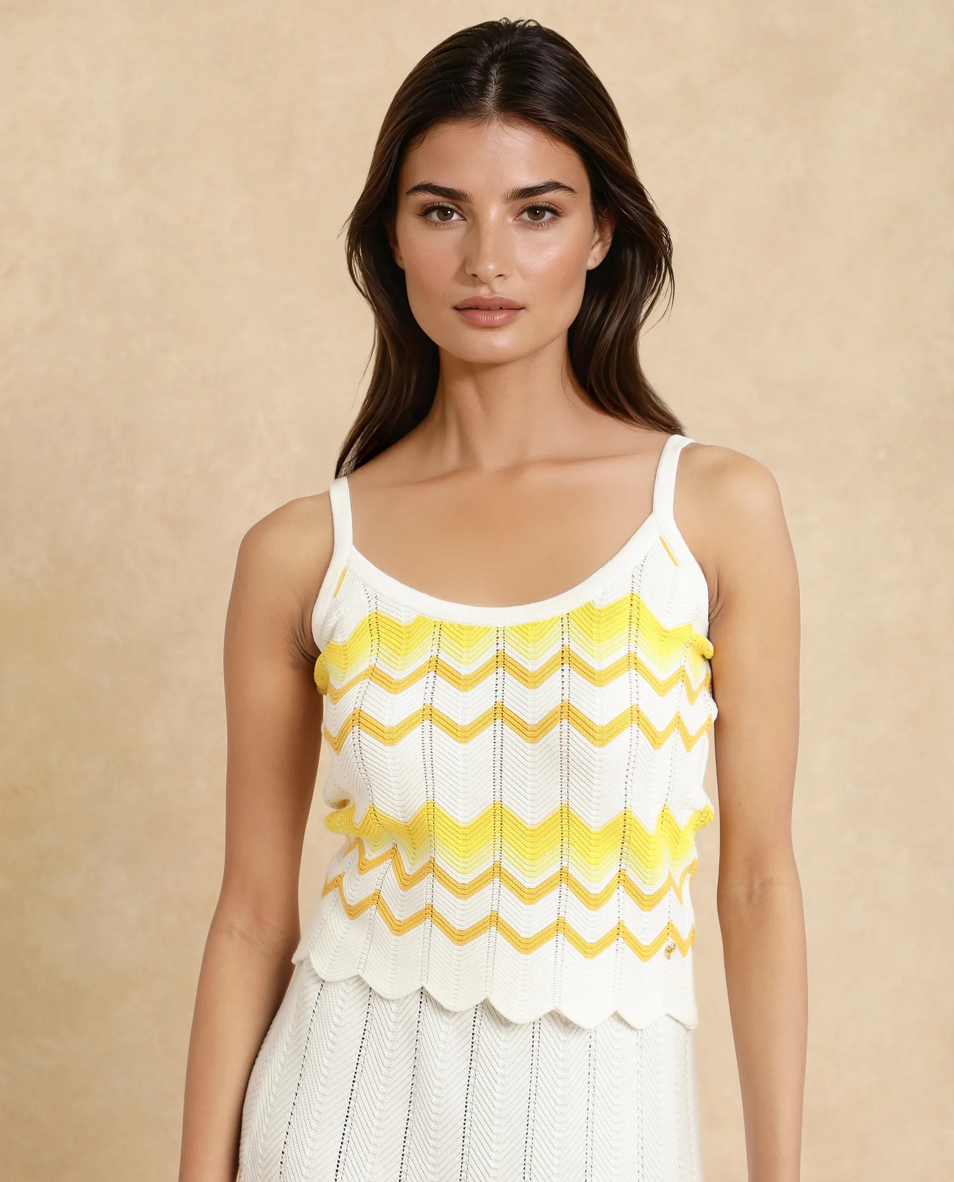 Rareism Women Nupstir-T Yellow Cotton Fabric Sleeve Less Relaxed Fit Top