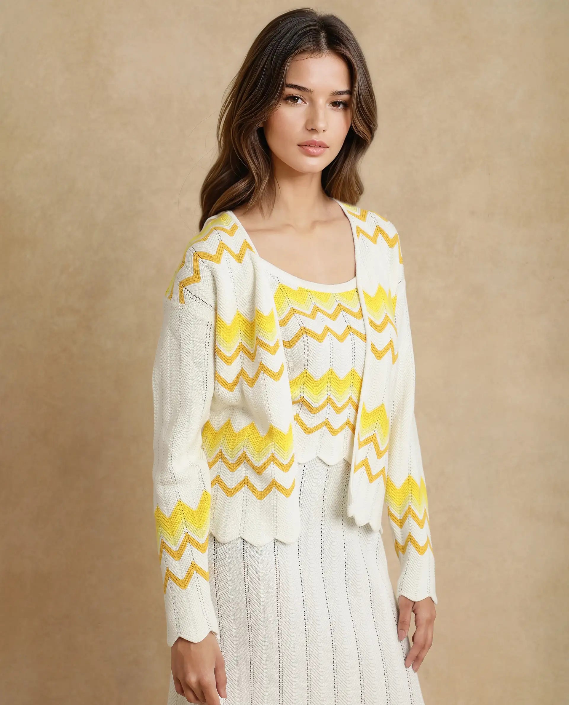 Rareism Women Nupstir-S Yellow Cotton Fabric Sleeve Less Relaxed Fit Shrug