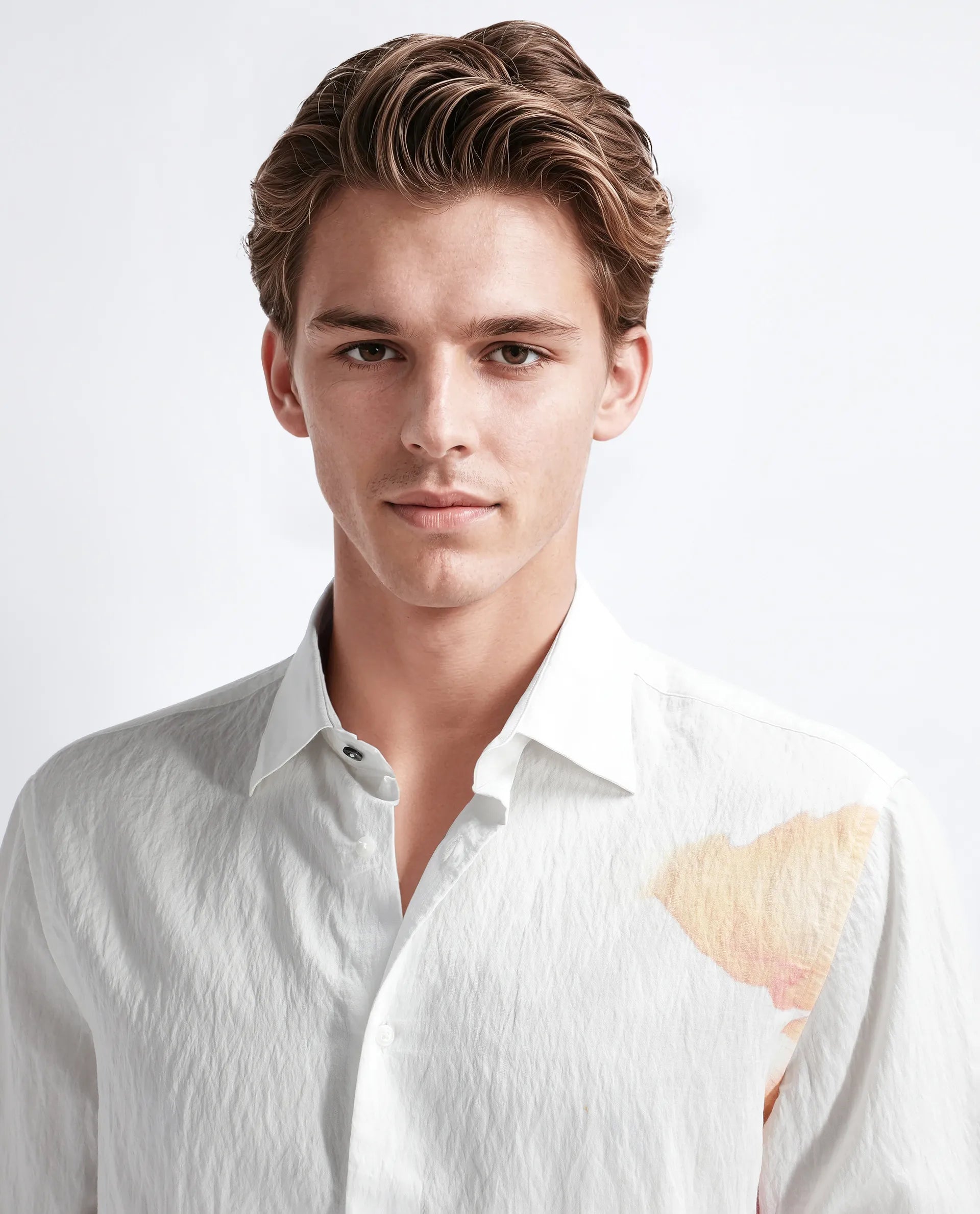 Rare Rabbit Men's Nura White Viscose Floral Print Regular Fit Full Sleeve Collared Shirt