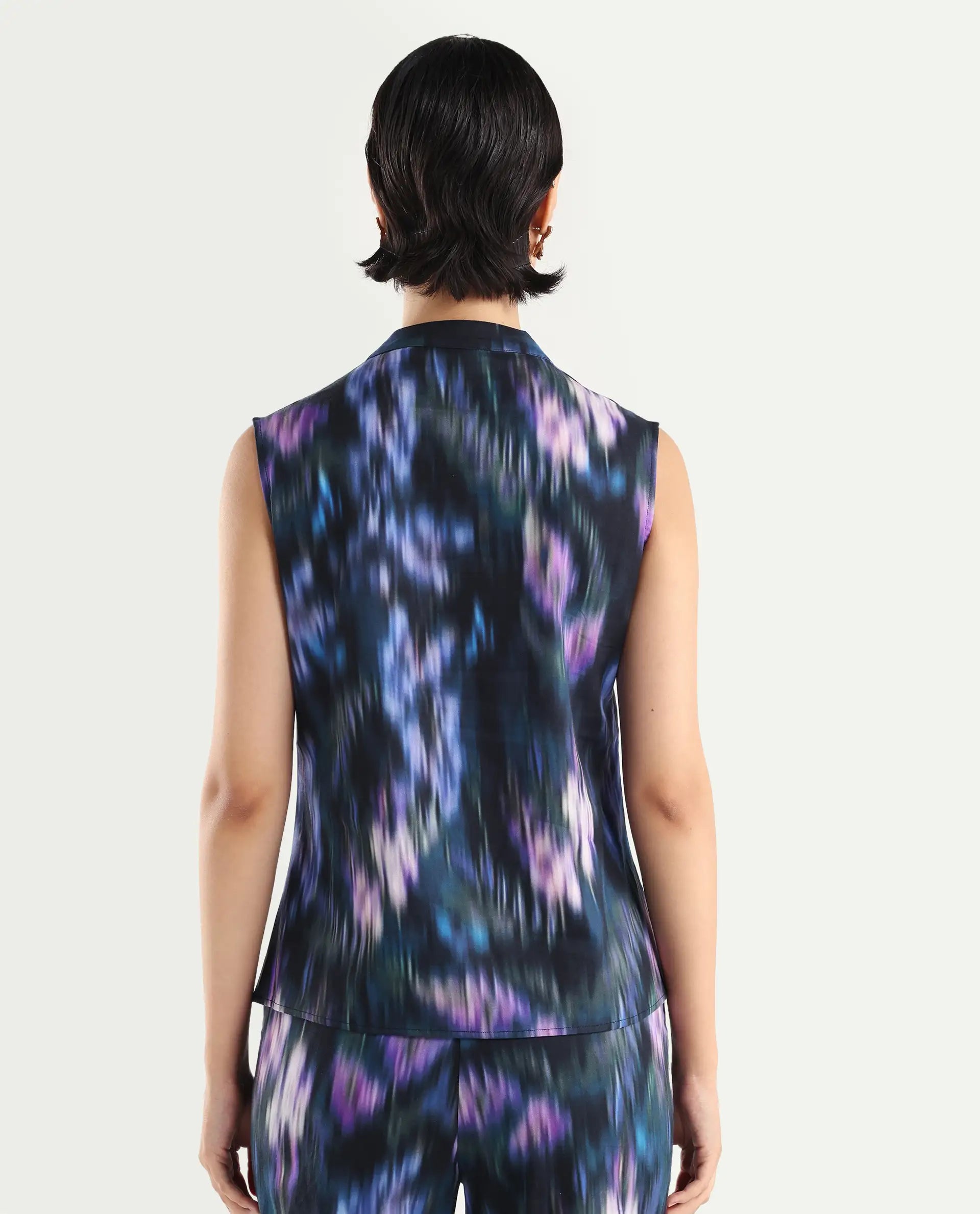 Rareism Women's Nushi T Navy Cotton Build Up Neck Regular Fit Top