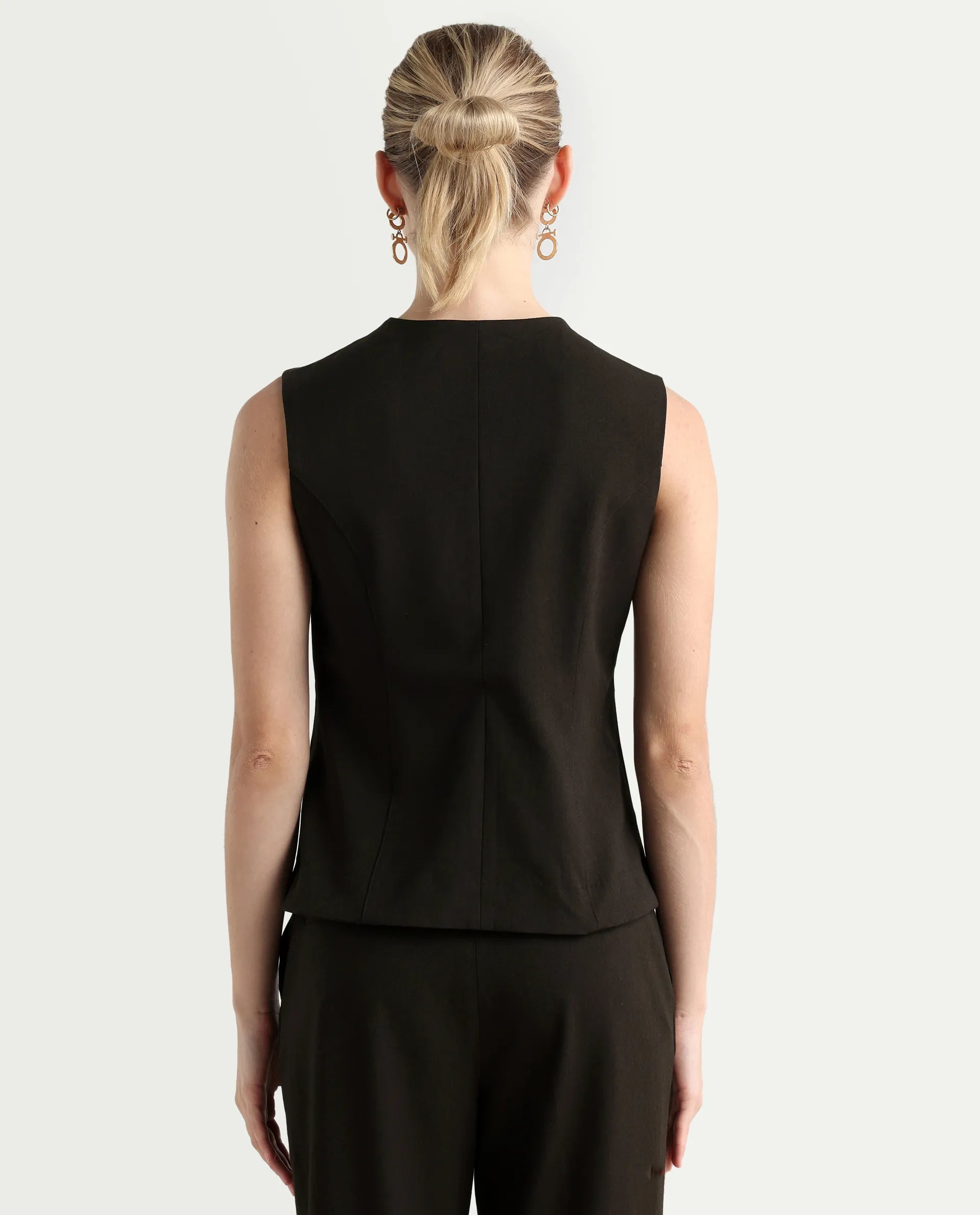 Rareism Woman Nuzor-T Dark Brown Polyester Blend Solid Fitted Top