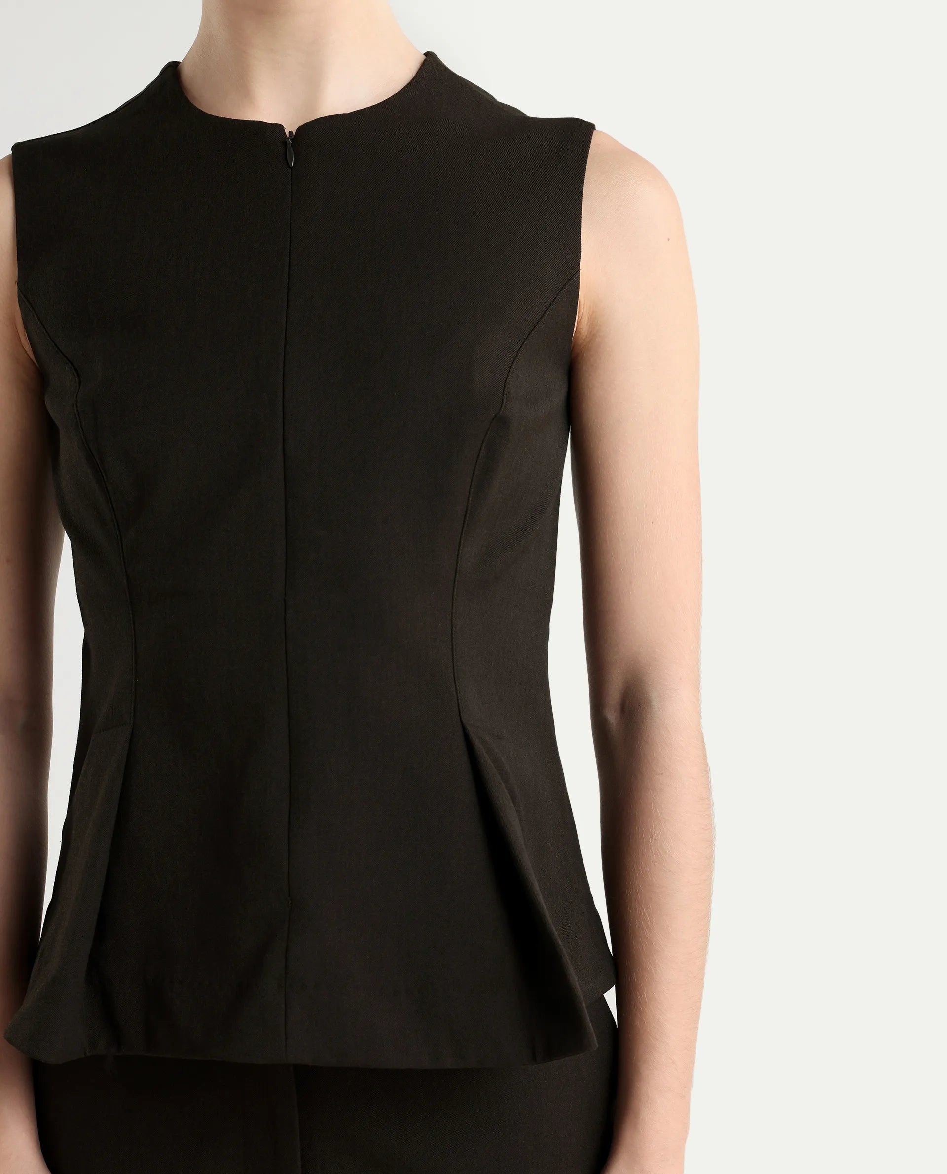 Rareism Woman Nuzor-T Dark Brown Polyester Blend Solid Fitted Top
