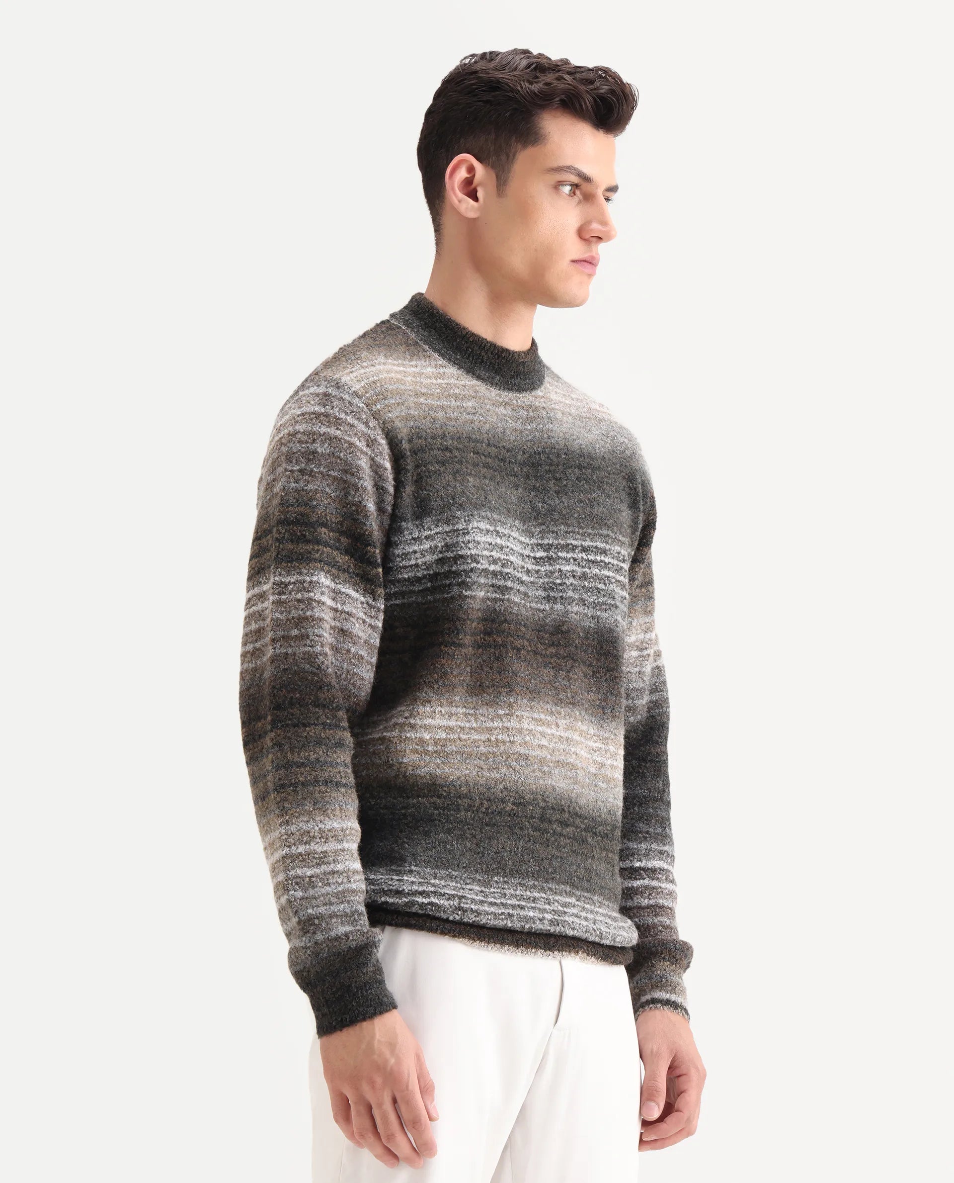 Rare Rabbit Men's Nemot Dark Grey Cotton Colorblock Regular Fit Full Sleeve Crew Neck Sweater