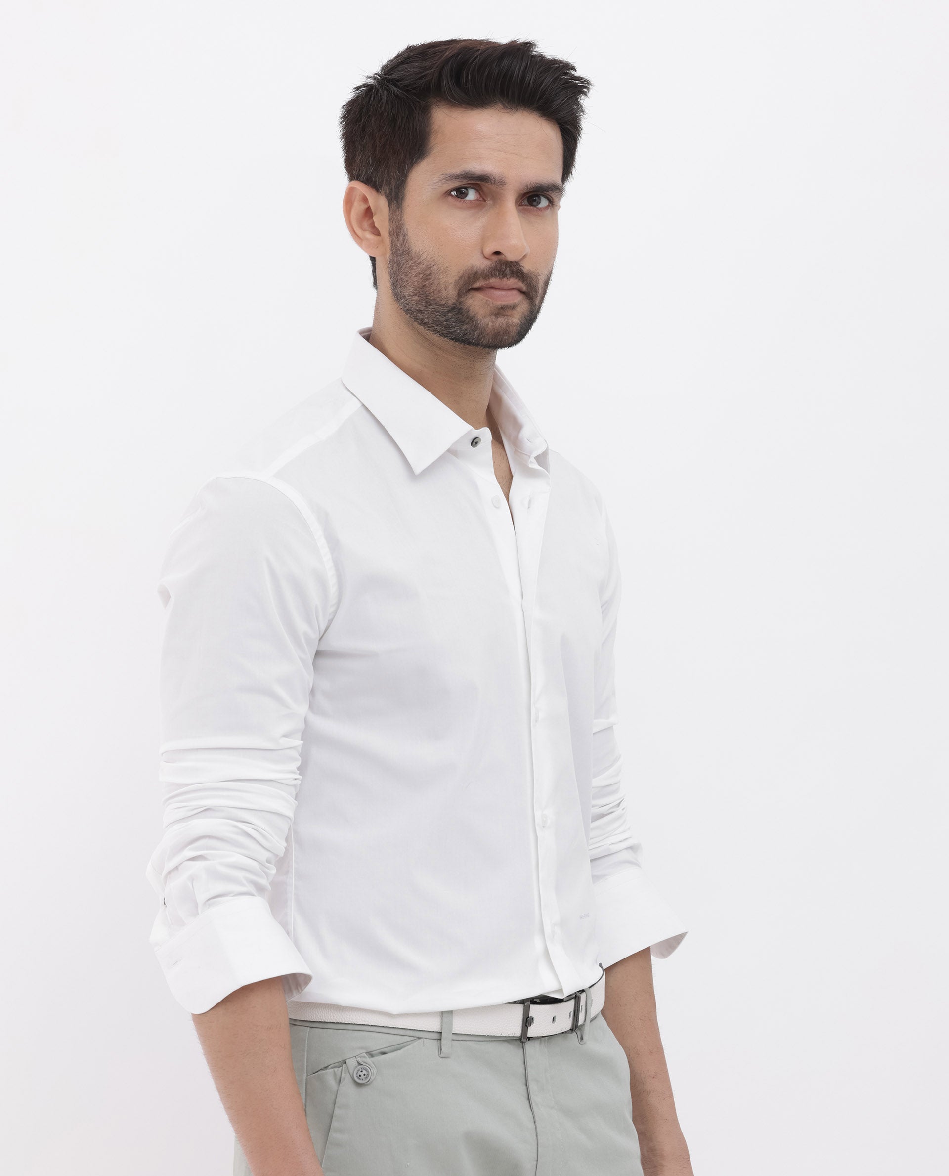 Rare Rabbit Men's Neutron-8 White Cotton Polyester Fabric Full Sleeves Solid Shirt