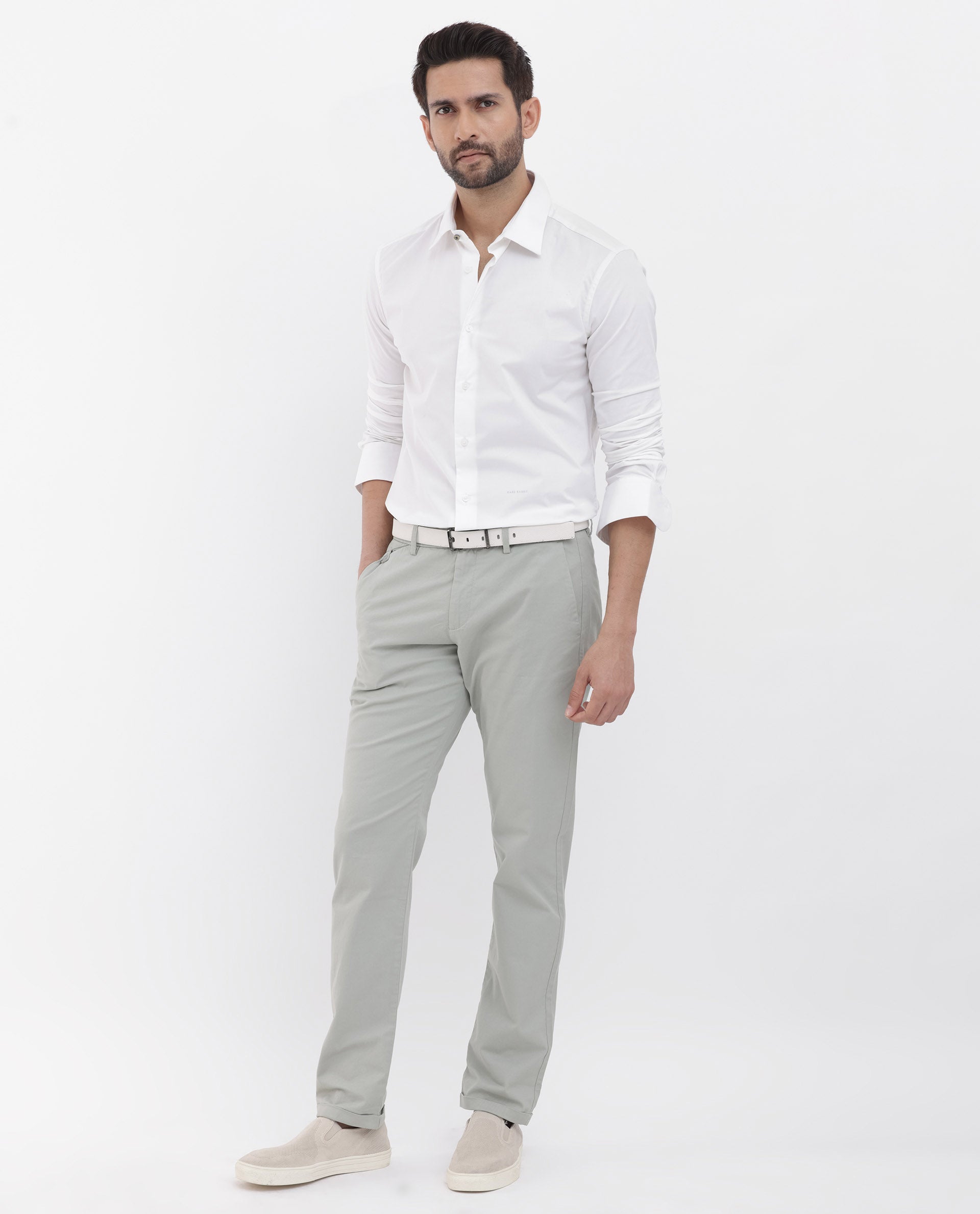 Rare Rabbit Men's Neutron-8 White Cotton Polyester Fabric Full Sleeves Solid Shirt