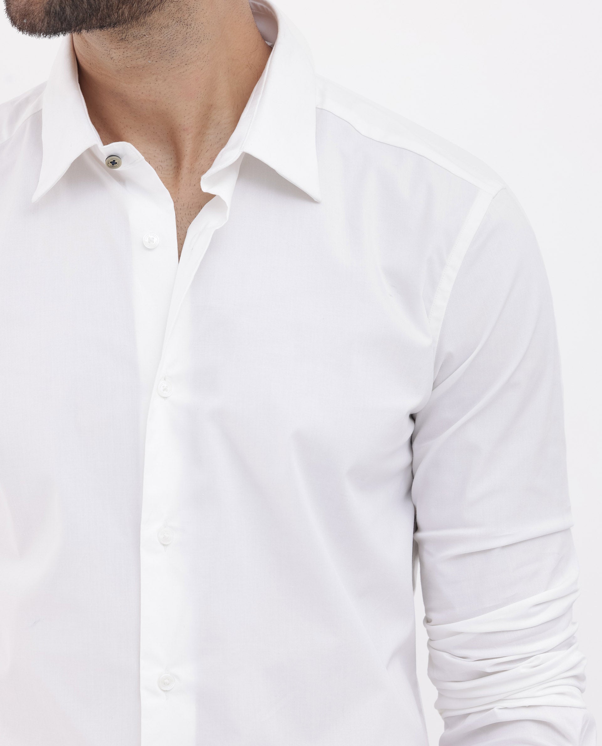 Rare Rabbit Men's Neutron-8 White Cotton Polyester Fabric Full Sleeves Solid Shirt