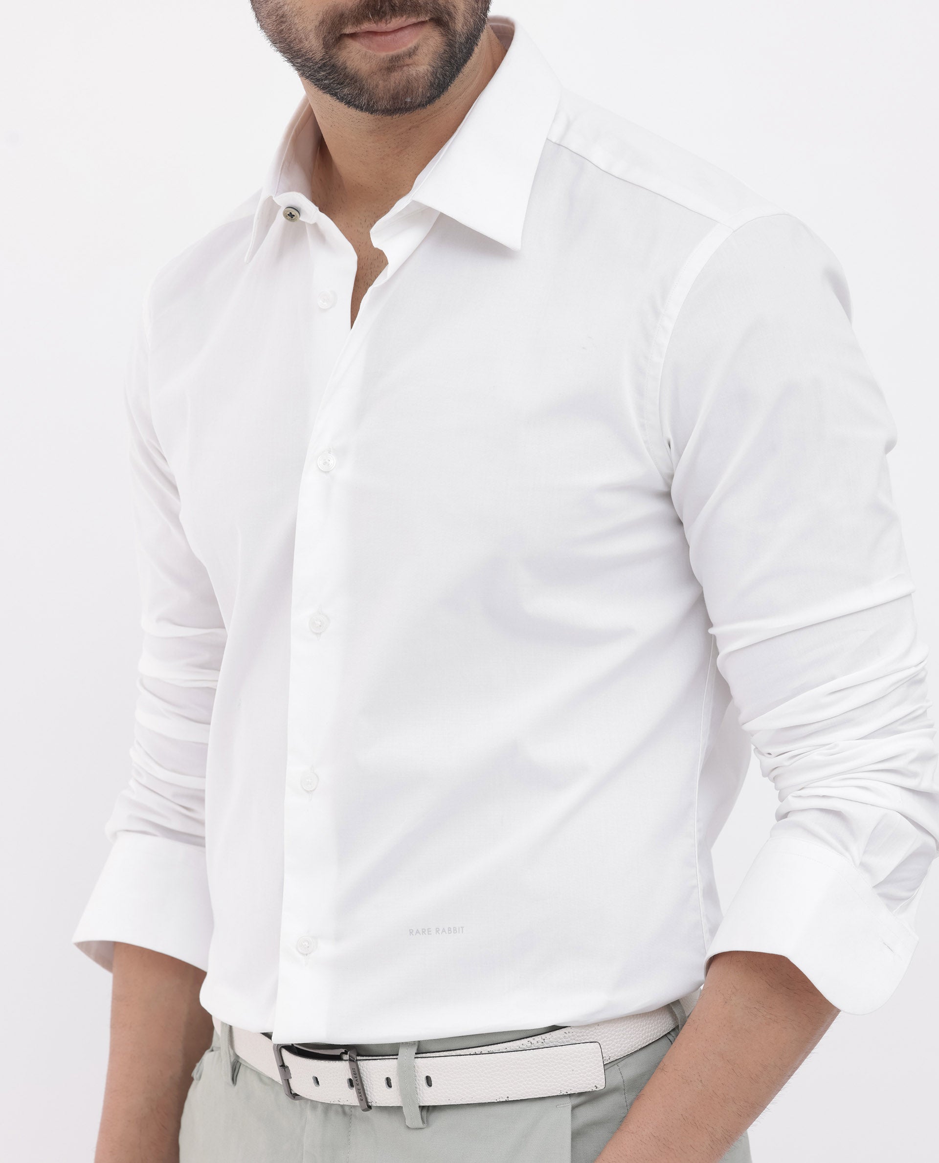 Rare Rabbit Men's Neutron-8 White Cotton Polyester Fabric Full Sleeves Solid Shirt