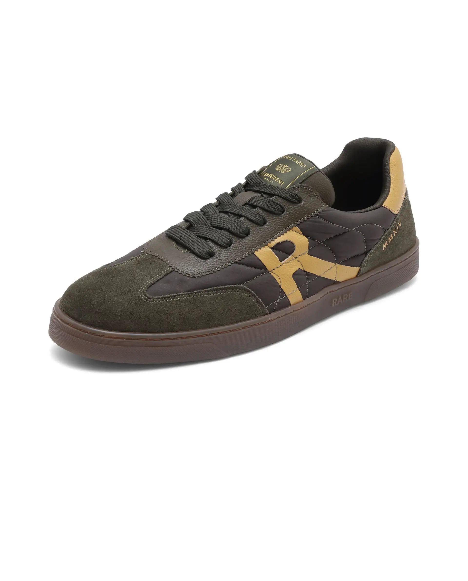 Rare Rabbit Men Atlas Olive Genuine Suede and Parachute Dual Tone Lace-Up Sneaker Shoes
