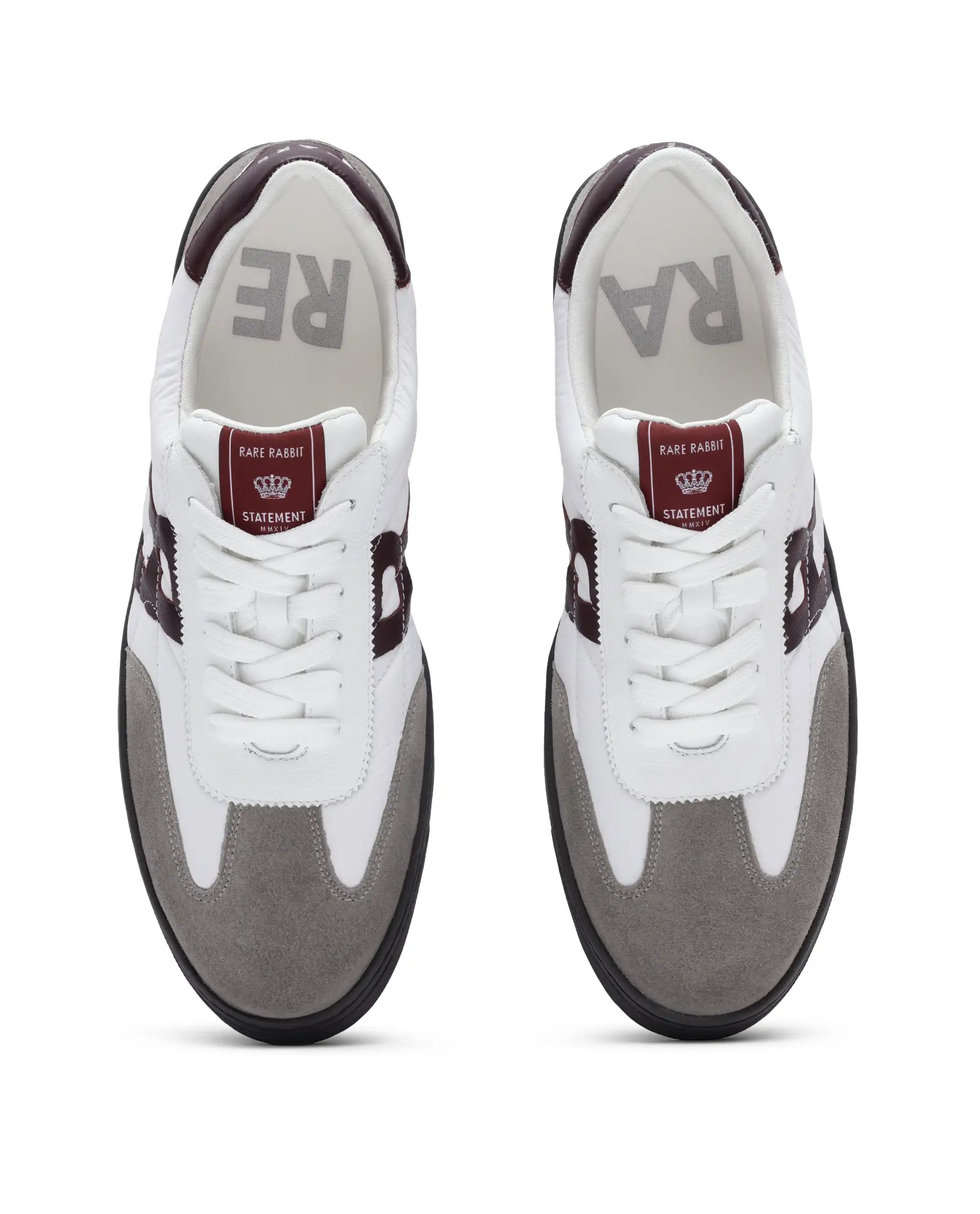 Rare Rabbit Men Atlas White Genuine Suede and Parachute Dual Tone Lace-Up Sneaker Shoes