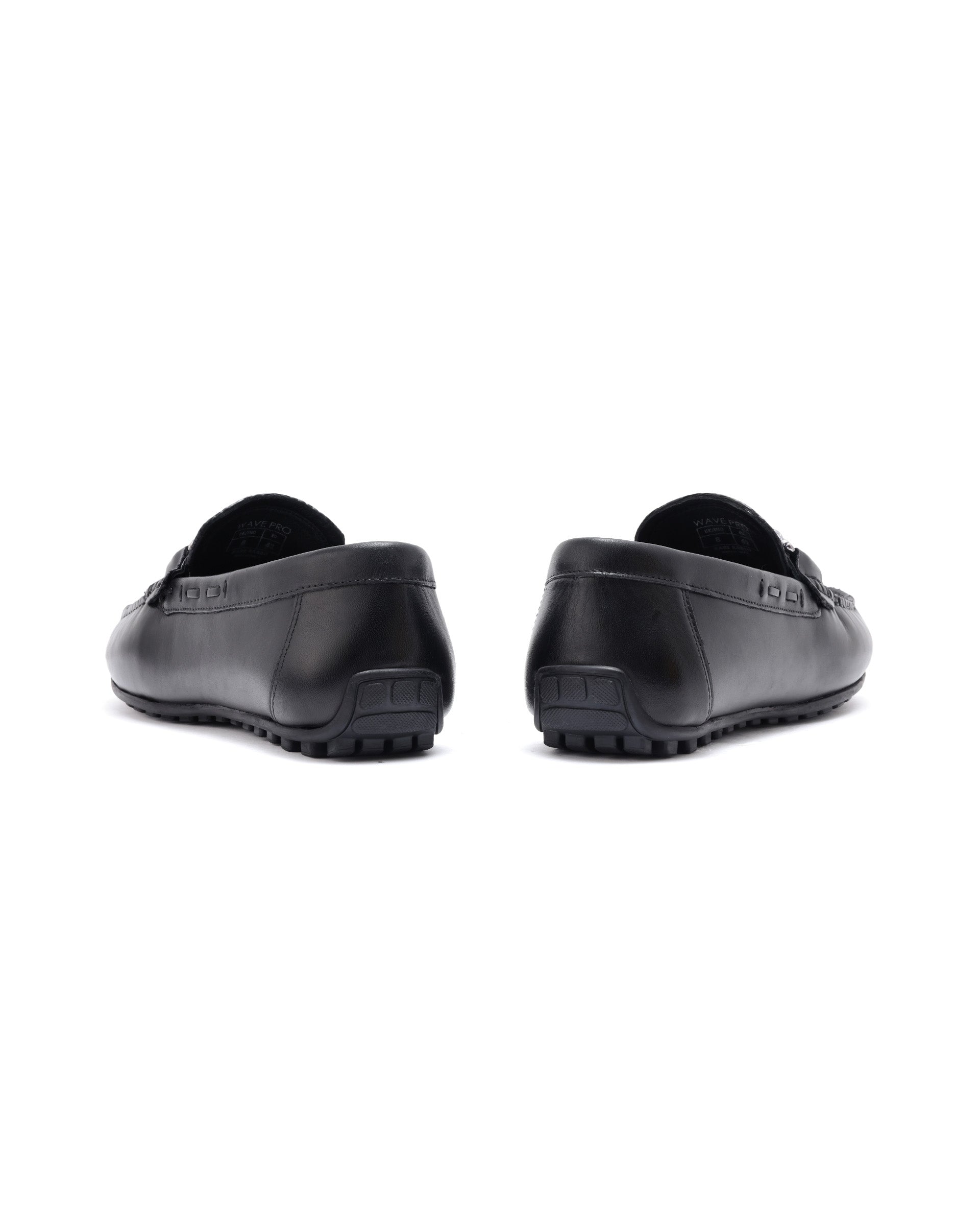 Rare Rabbit Men's Wave Pro Black Genuine Leather Plated Slip-On Driving Moccasins