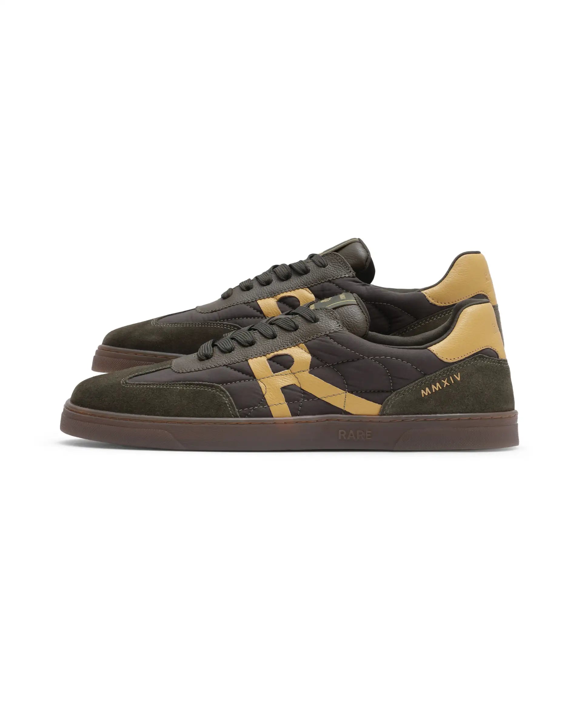 Rare Rabbit Men Atlas Olive Genuine Suede and Parachute Dual Tone Lace-Up Sneaker Shoes