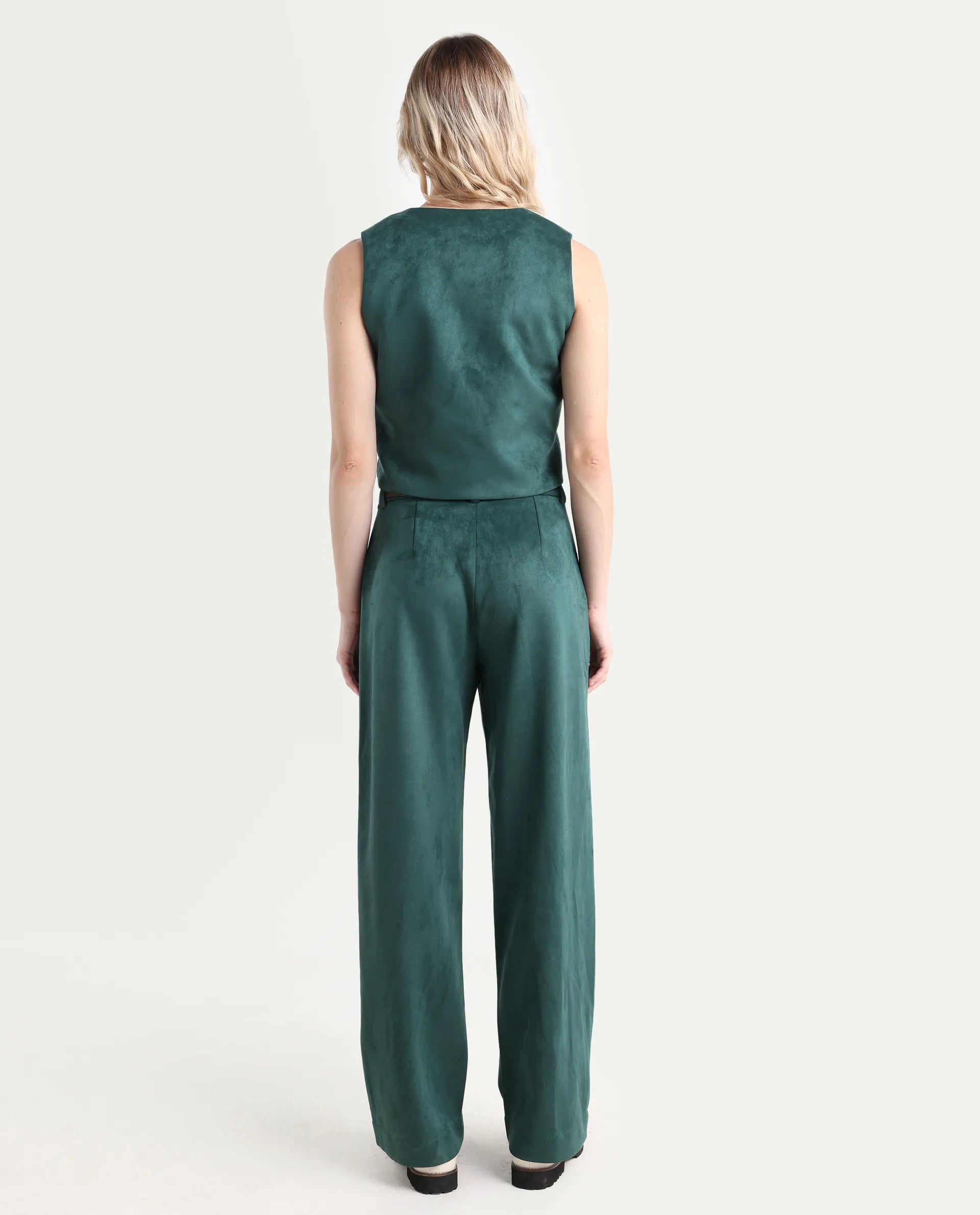 Rareism Women's Niwast-B Green Polyester Blend Straight Fit Travel Trouser