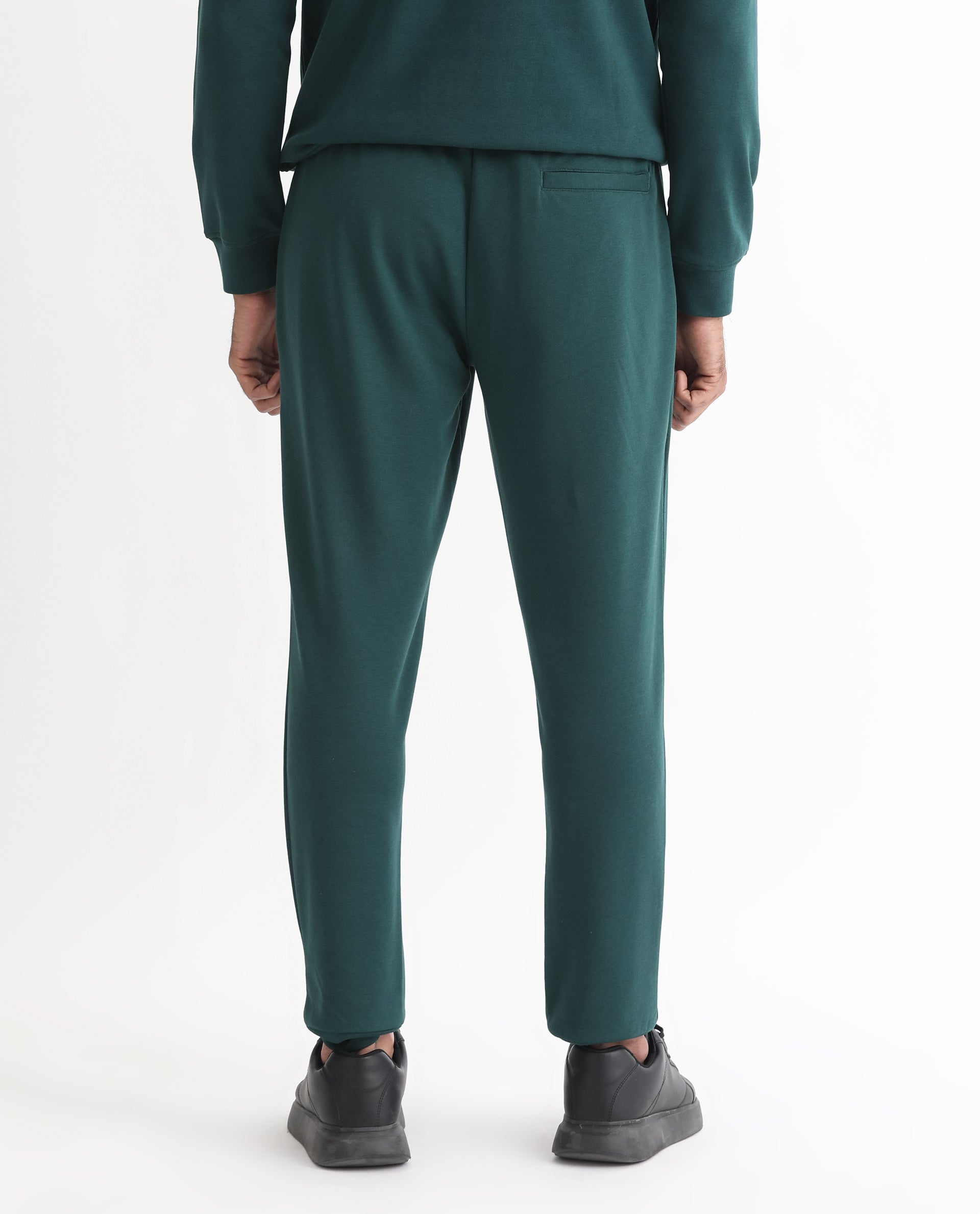Rare Rabbit Mens Oza Dark Green Cotton Polyester Fabric Drawstring Closure Regular Fit Mid Rise Trackpant