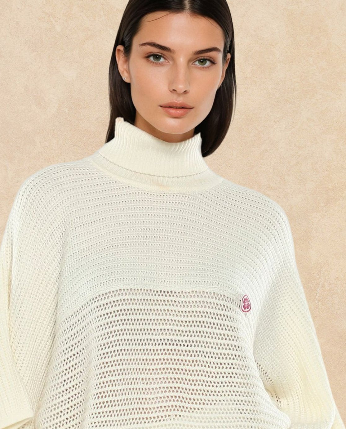 Rareism Women Oaklen Off White Acrylic Fabric Oversized Fit Plain Sweater