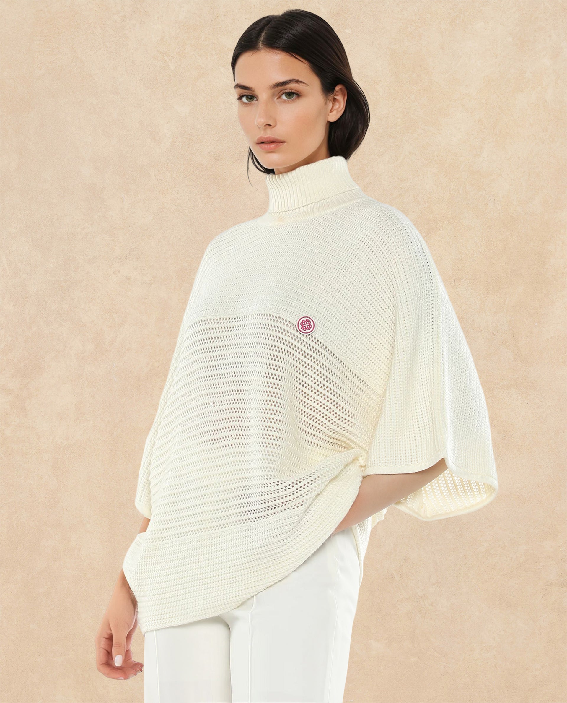 Rareism Women Oaklen Off White Acrylic Fabric Oversized Fit Plain Sweater