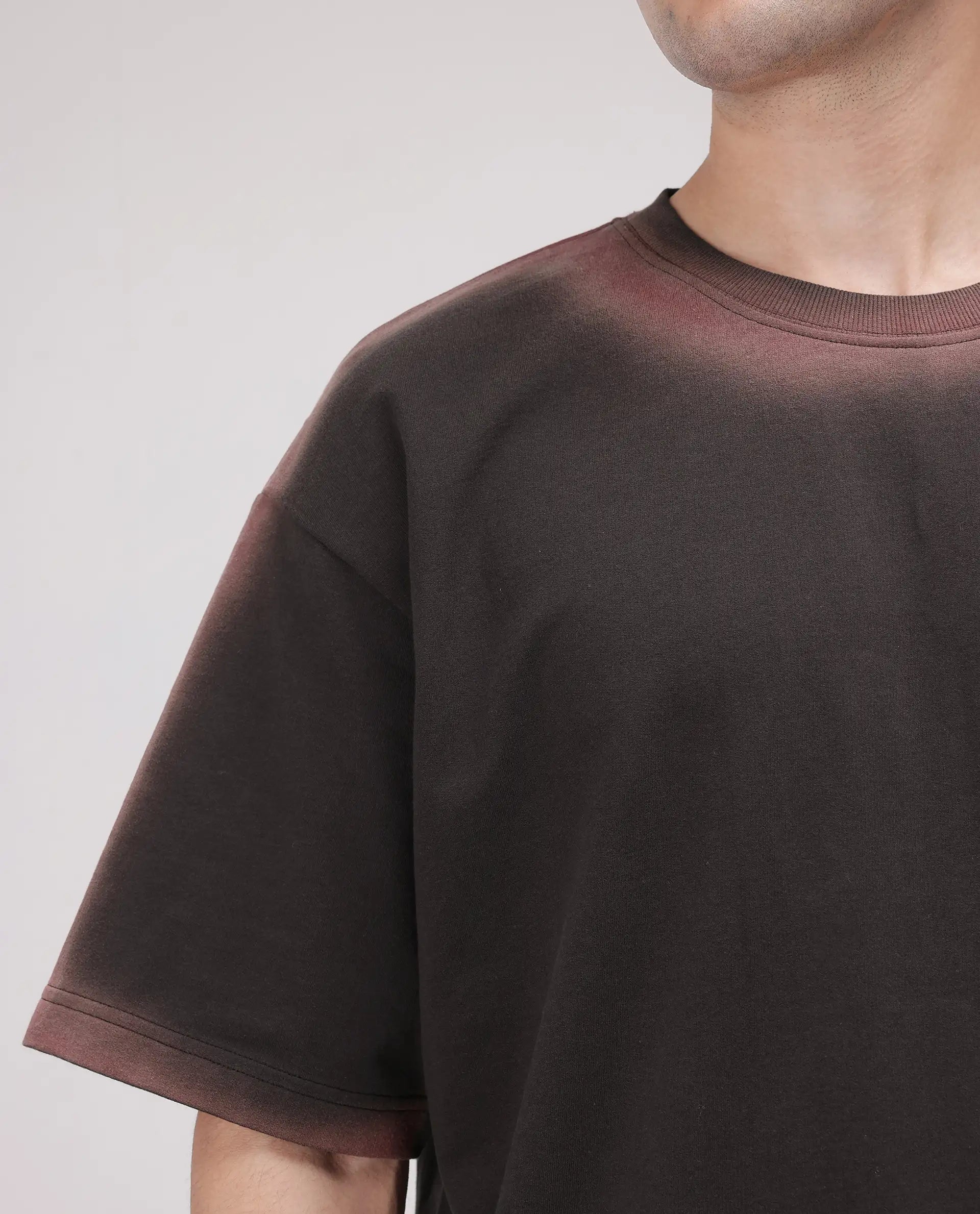 Rare Rabbit Men Oako Dark Brown Cotton Fabric Short Sleeve Crew Neck Oversized Fit Hd Print T-Shirt