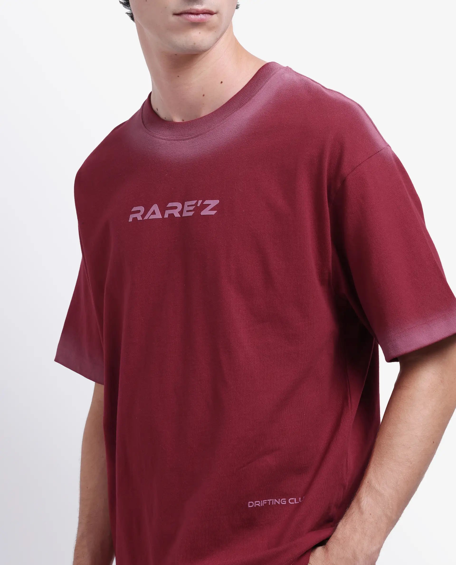 Rare Rabbit Men's Oakoe Dark Red Cotton Graphic Print Oversized Fit Half Sleeve Crew Neck T-Shirt