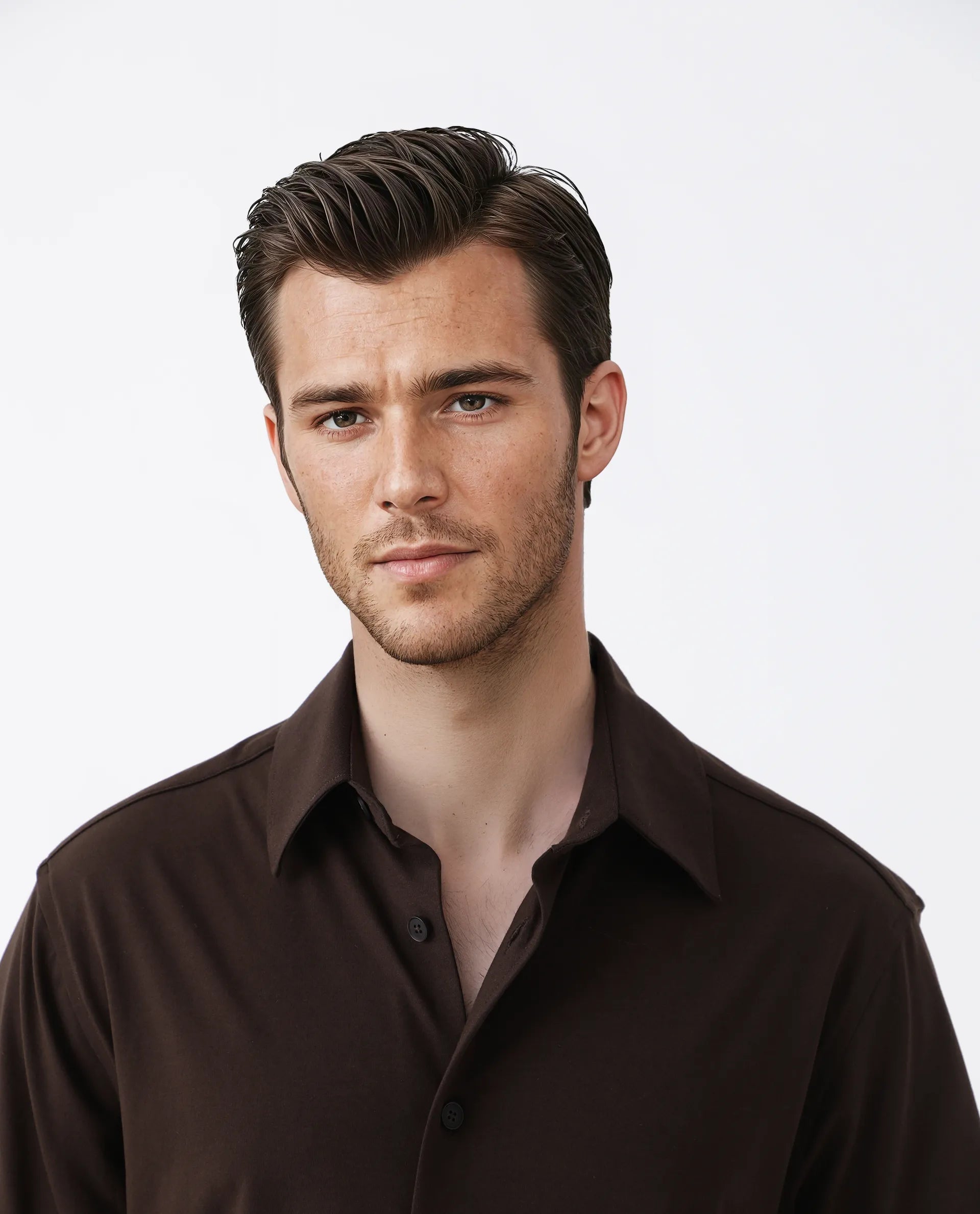 Rare Rabbit Men's Oble Dark Brown Cotton Blend Striped Print Relaxed Fit Half Sleeve Collared Shirt