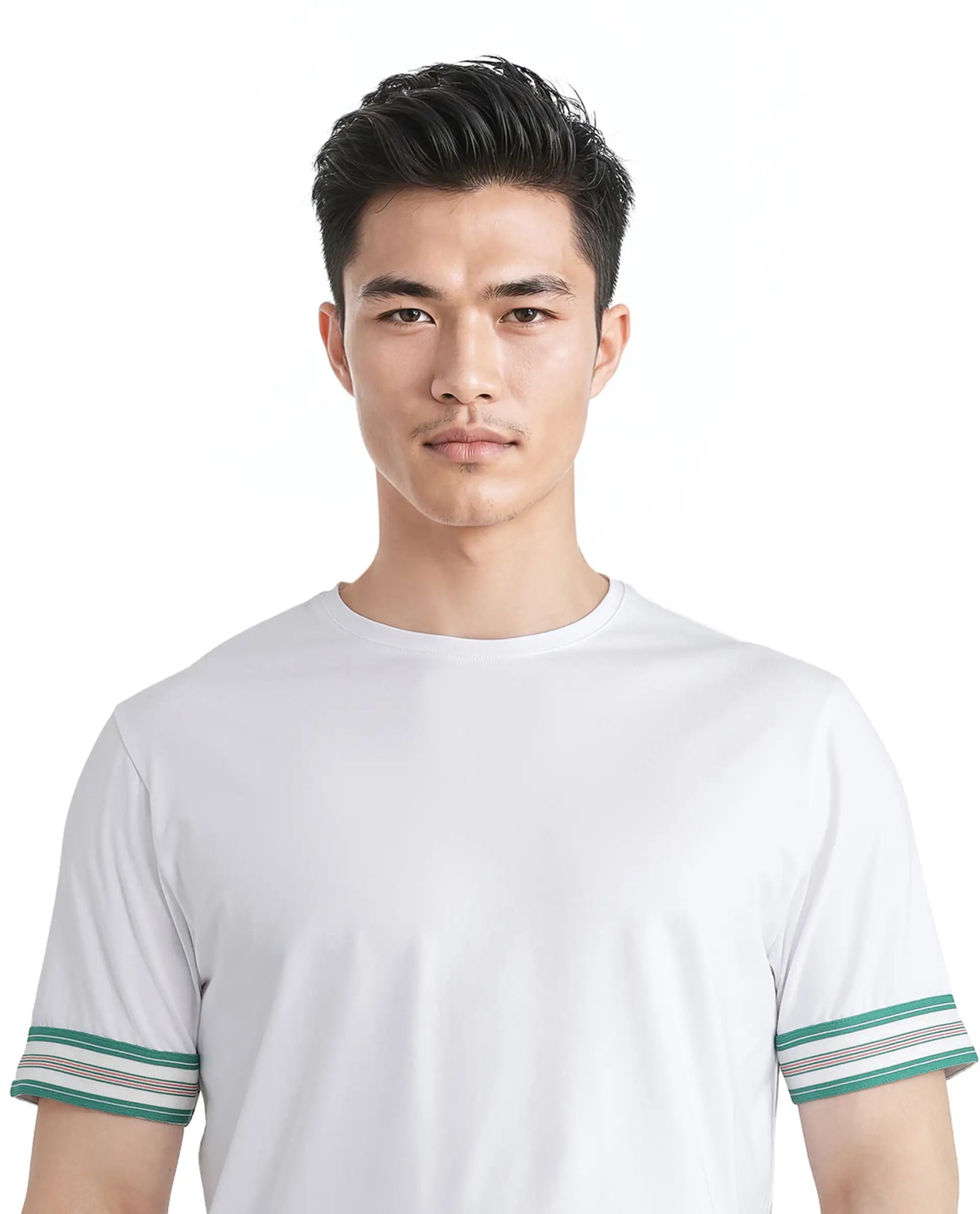 Rare Rabbit Men Oblee White Cotton Blend Fabric Short Sleeve Crew Neck Relaxed Fit Tape Detailed Sleeve T-Shirt
