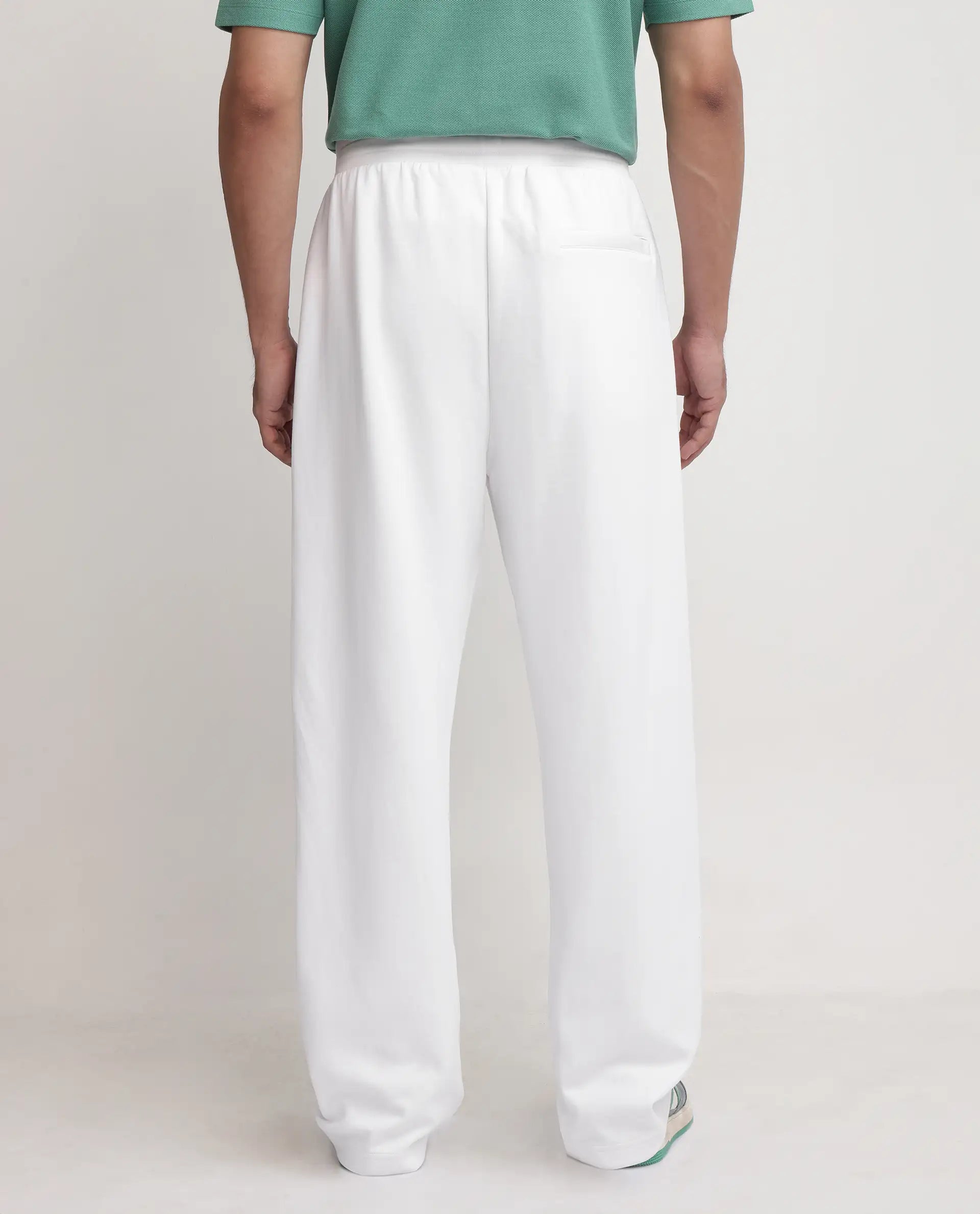 Rare Rabbit Men's Oblic White Cotton Blend Fabric Relaxed Fit Plain Track Pant