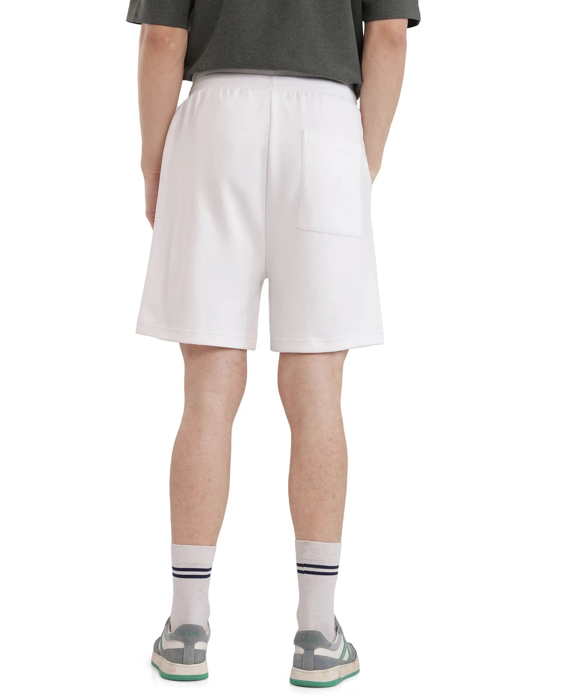 Rare Rabbit Men's Obl White Cotton Blend Fabric Relaxed Fit Plain Shorts