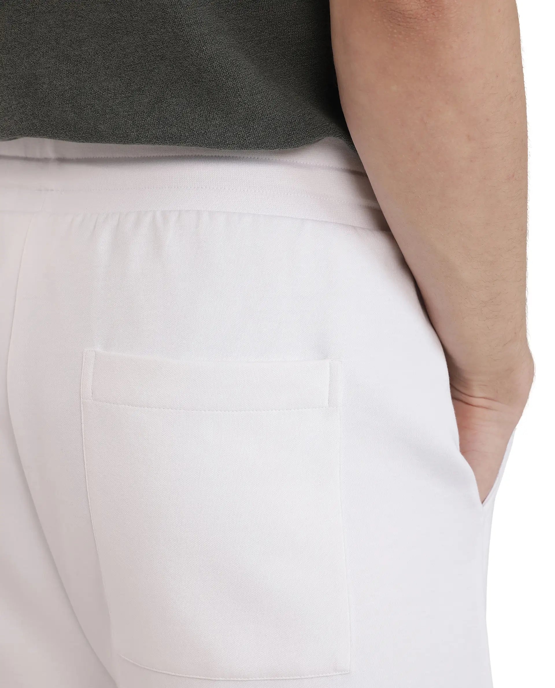Rare Rabbit Men's Obl White Cotton Blend Fabric Relaxed Fit Plain Shorts