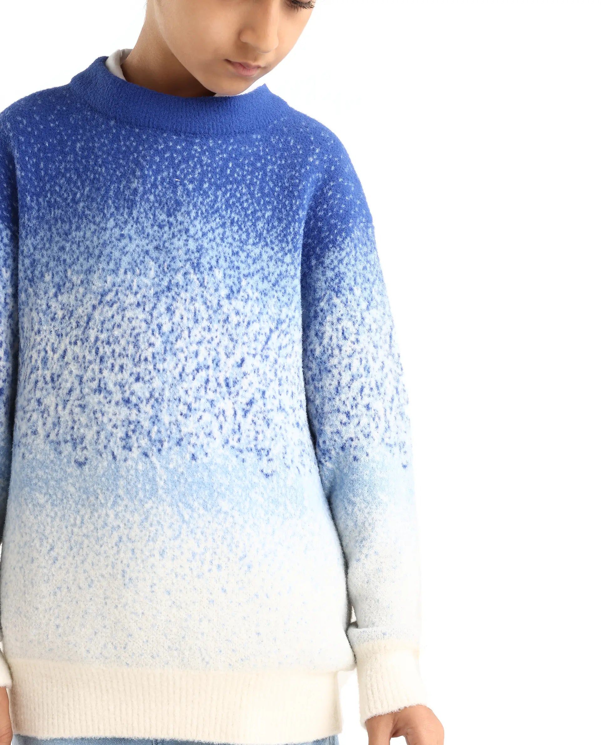 Rare Ones Kids Obro Blue 100% Nylon Solid Slip-On Closure Relaxed Fit Sweater