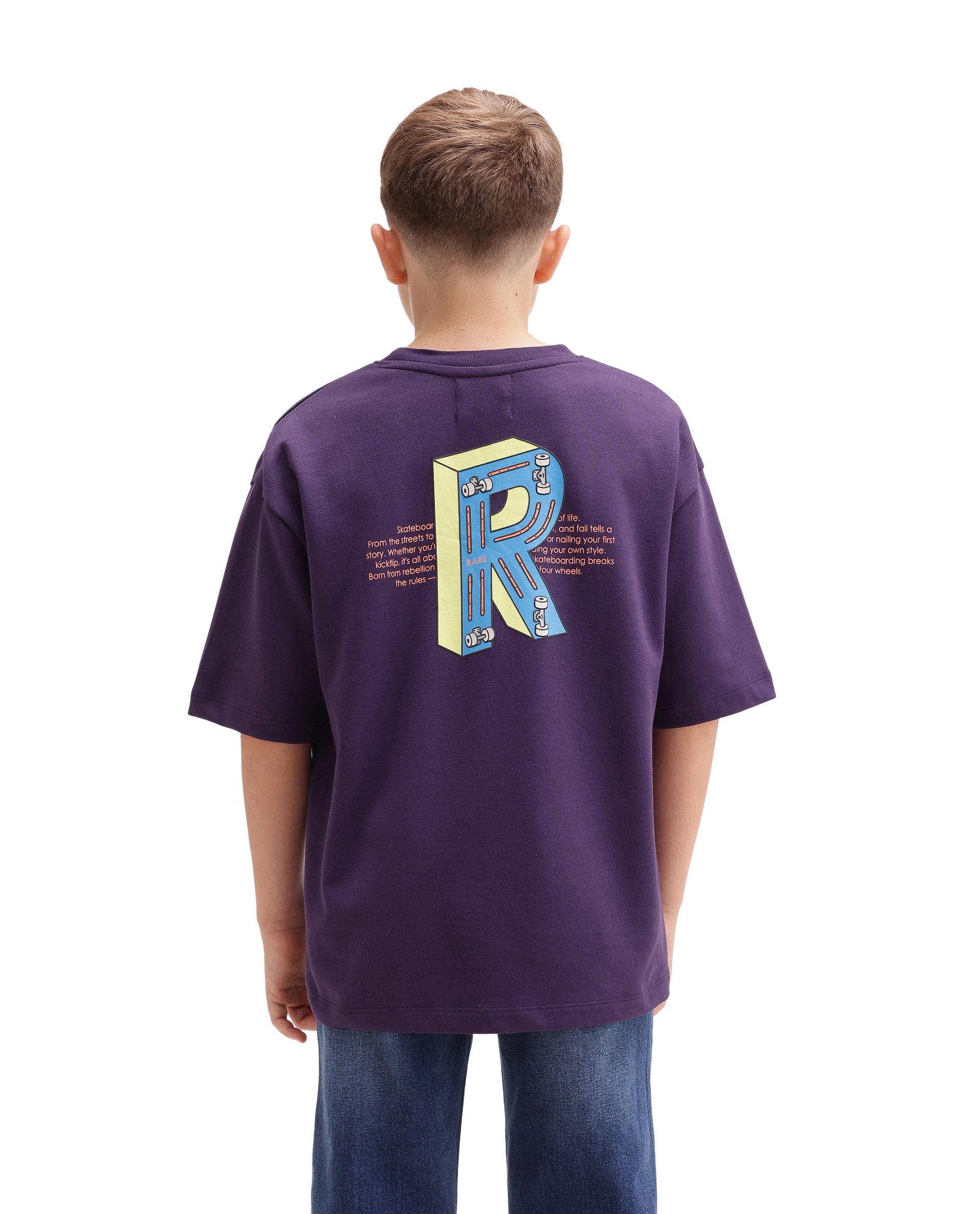 Rare Ones Kids Odin Purple Cotton Pull-On Closure Puff Print Boxy Fit T-Shirt
