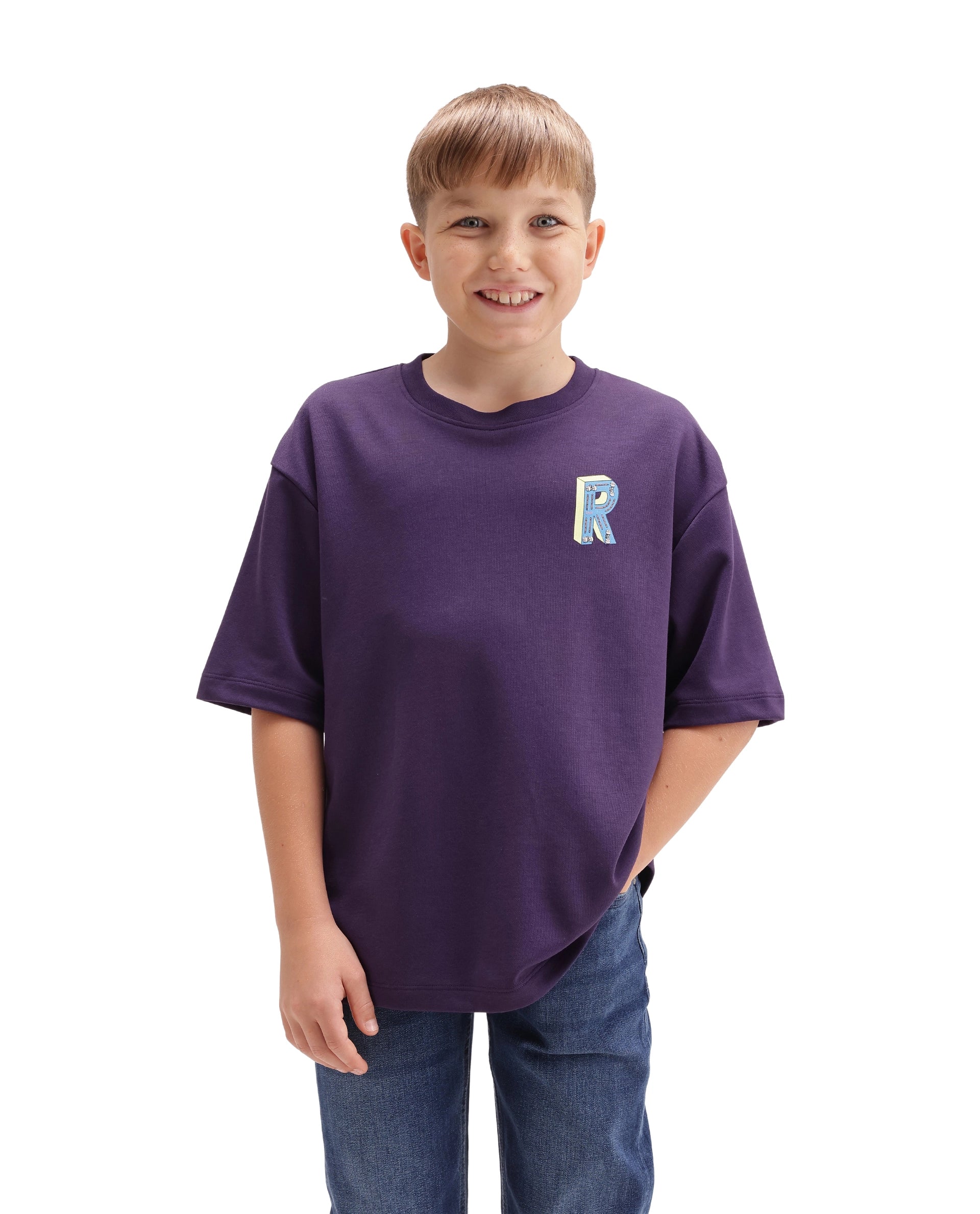 Rare Ones Kids Odin Purple Cotton Pull-On Closure Puff Print Boxy Fit T-Shirt