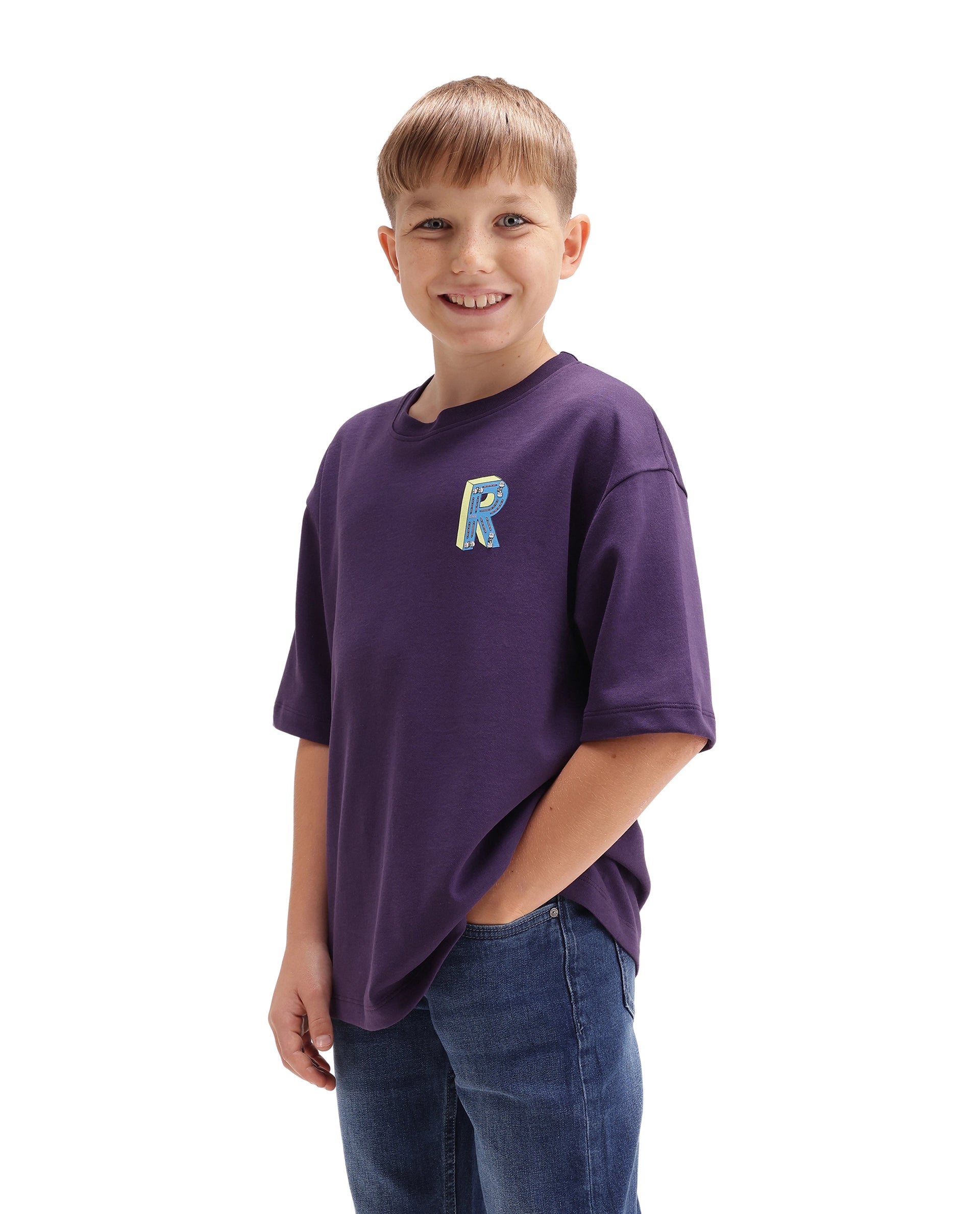 Rare Ones Kids Odin Purple Cotton Pull-On Closure Puff Print Boxy Fit T-Shirt