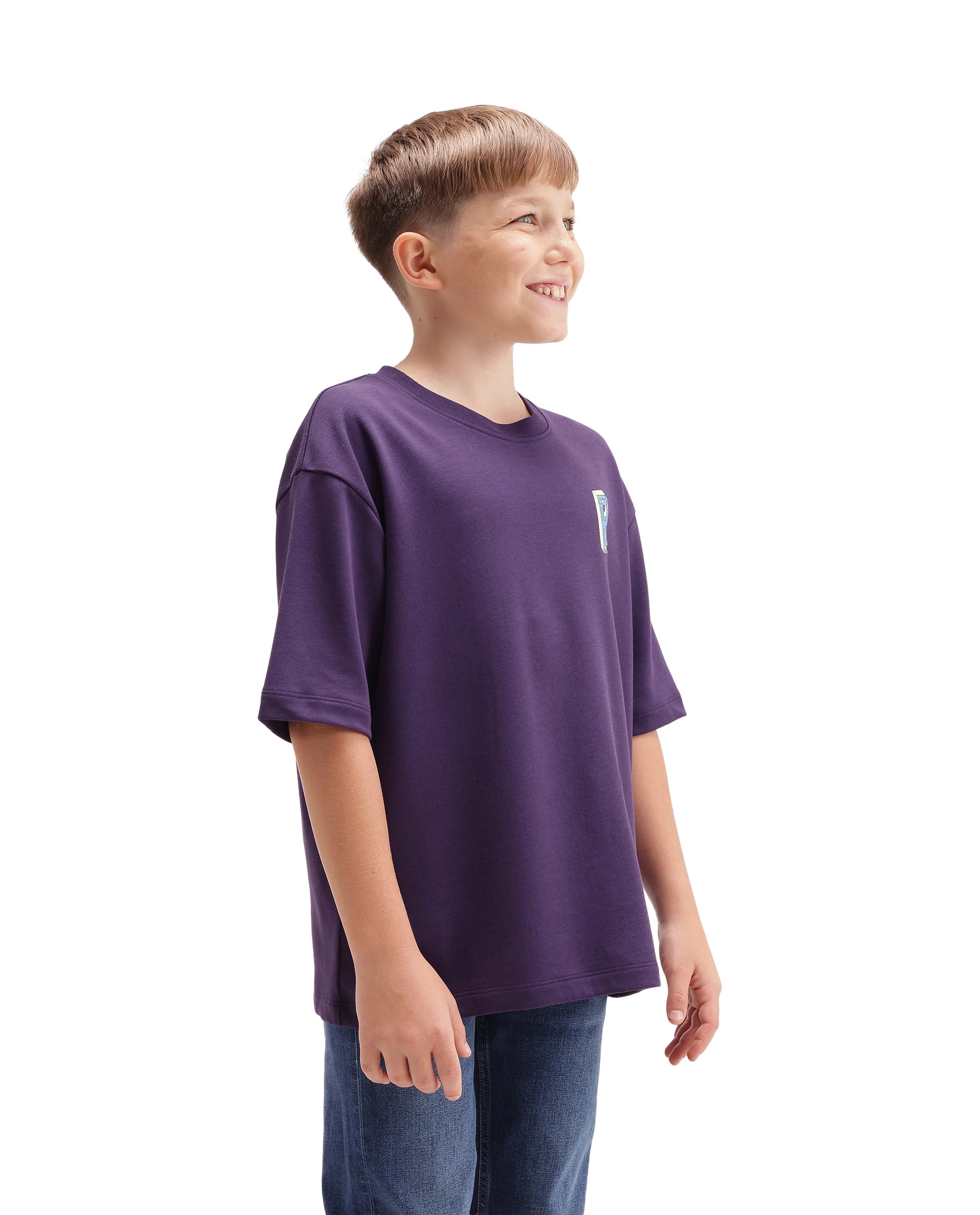 Rare Ones Kids Odin Purple Cotton Pull-On Closure Puff Print Boxy Fit T-Shirt