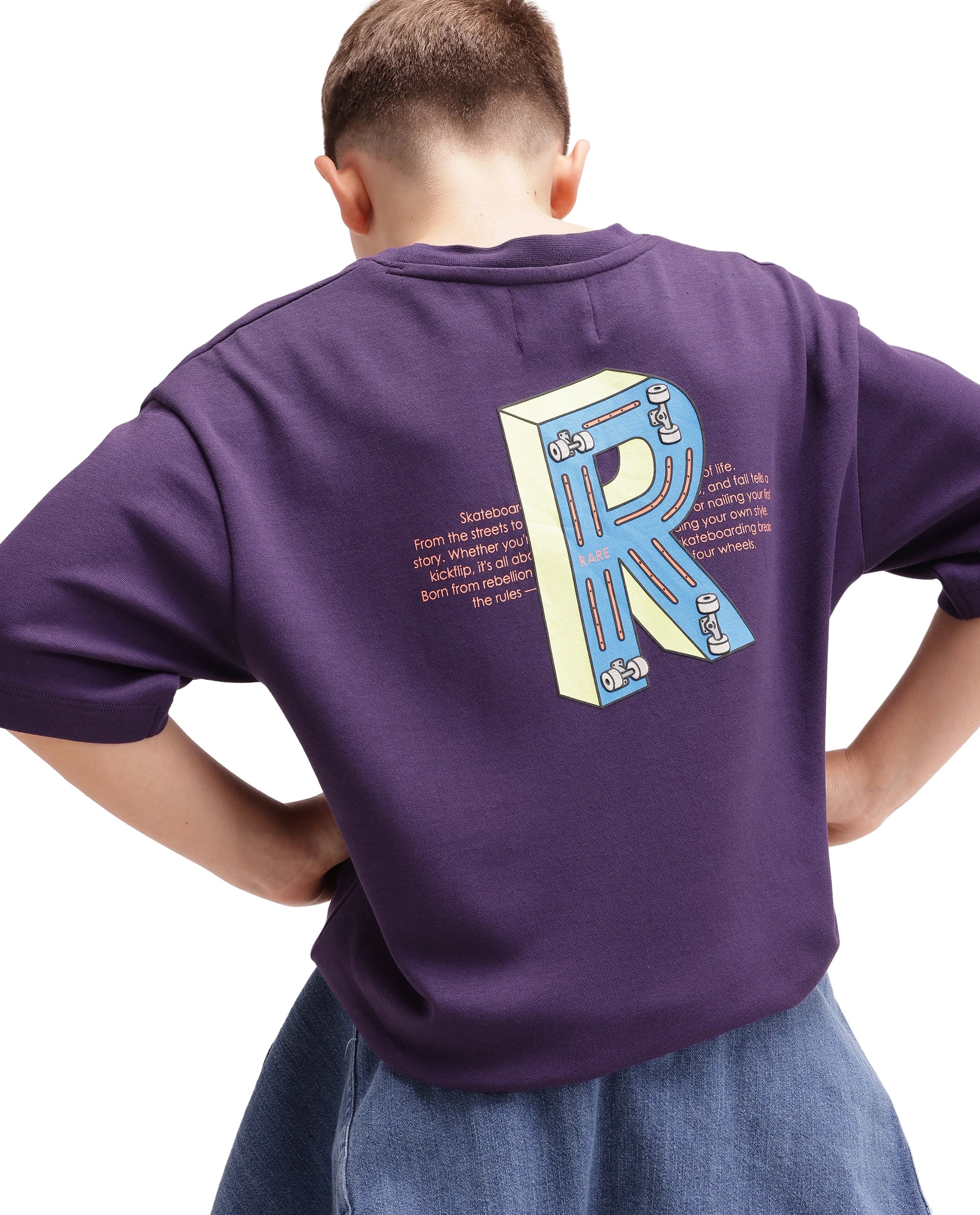 Rare Ones Kids Odin Purple Cotton Pull-On Closure Puff Print Boxy Fit T-Shirt