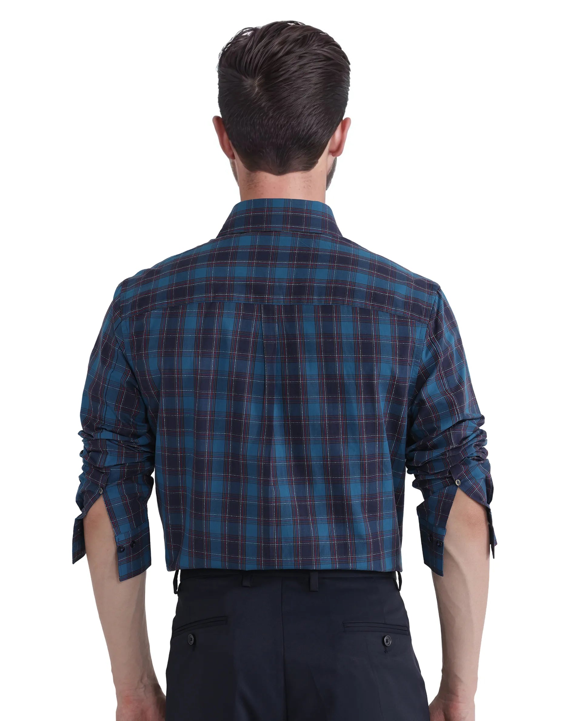 Rare Rabbit Men's Odra Blue Cotton Fabric Long Sleeve Check Shirt