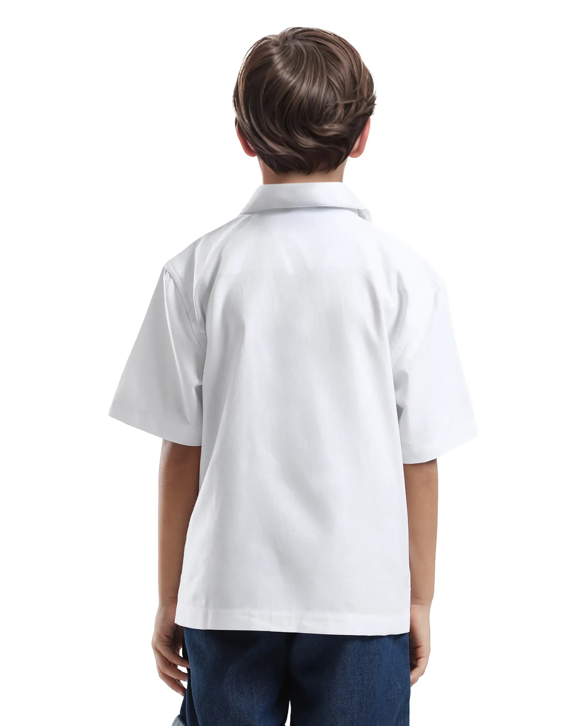 Rare Ones Kids Ofo White Cotton Blend Full Sleeve Button Embroidered Regular Fit Shirt