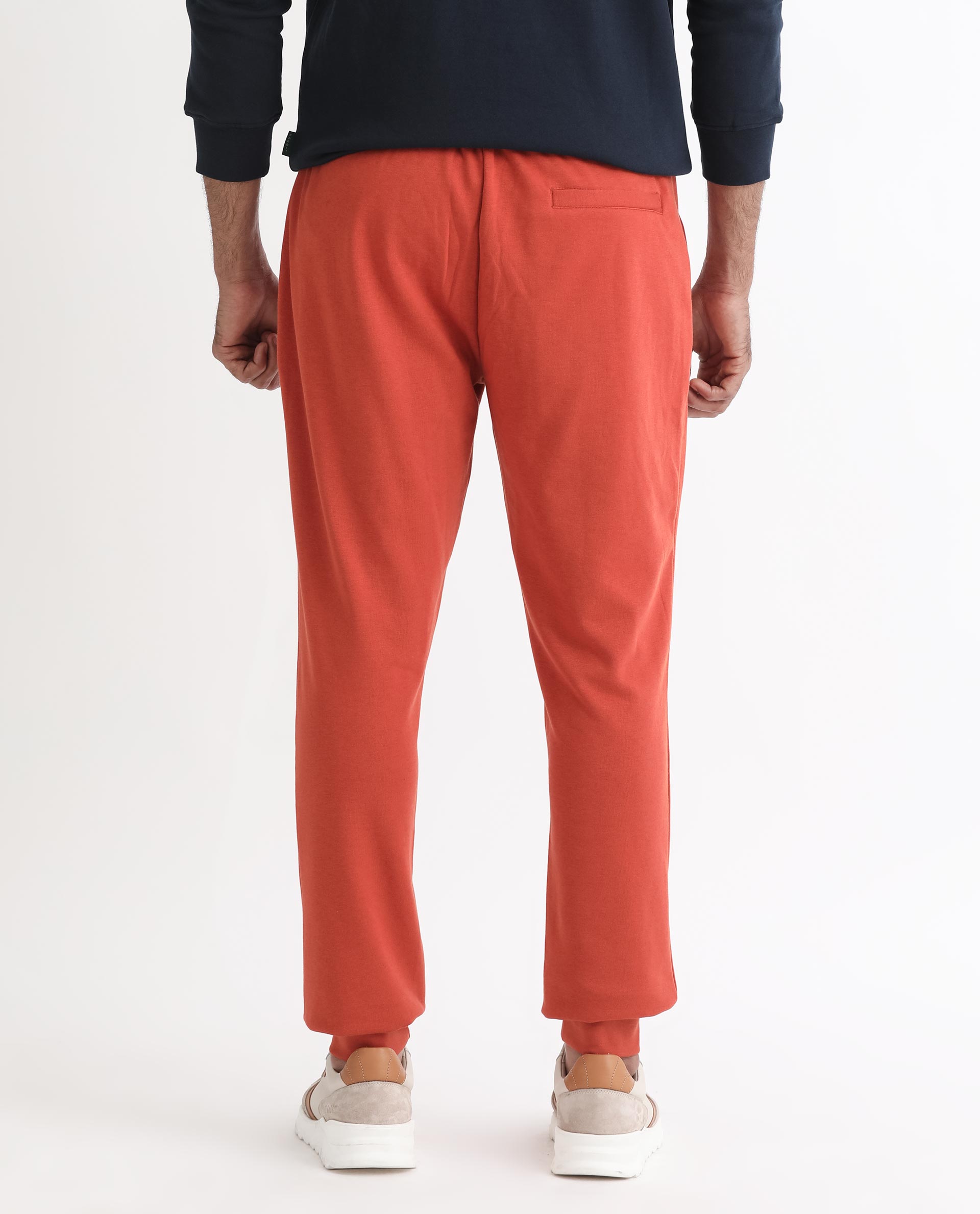 Rare Rabbit Mens Ogano Rust Cotton Polyester Fabric Mid Rise Drawstring Closure Knitted Trackpant