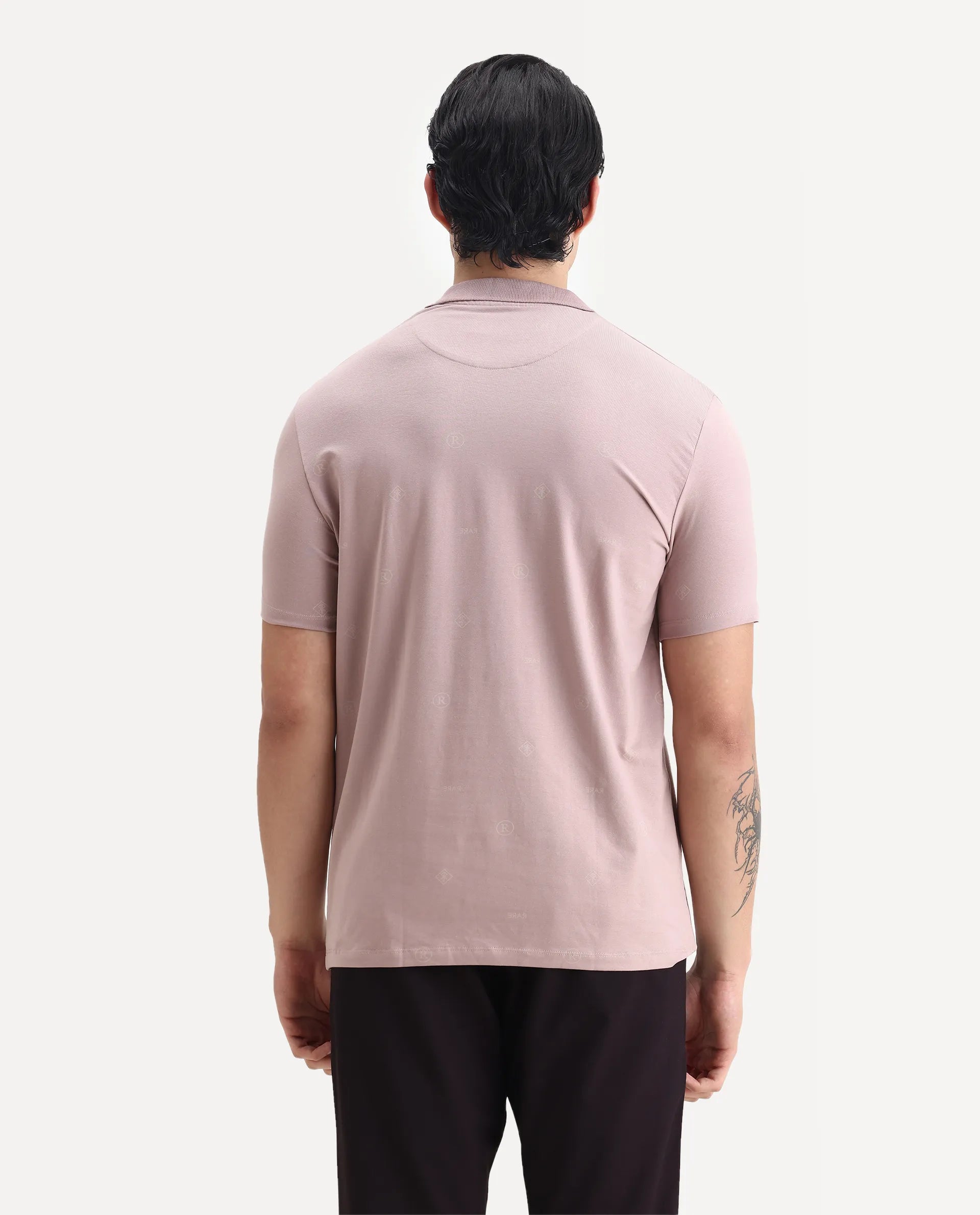 Rare Rabbit Men's Ogram Dusky Pink Cotton Monogram Print Regular Fit Half Sleeve Polo