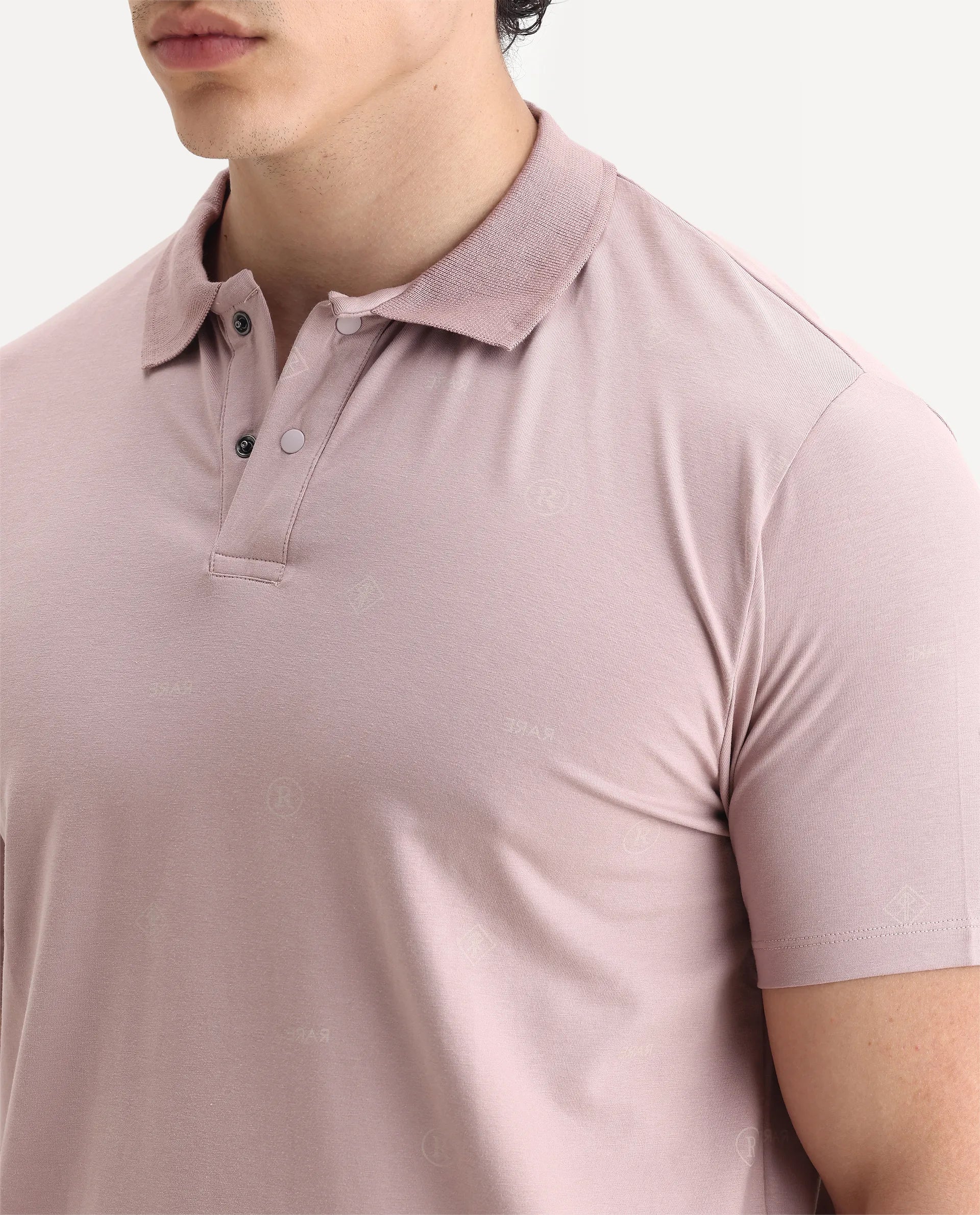Rare Rabbit Men's Ogram Dusky Pink Cotton Monogram Print Regular Fit Half Sleeve Polo