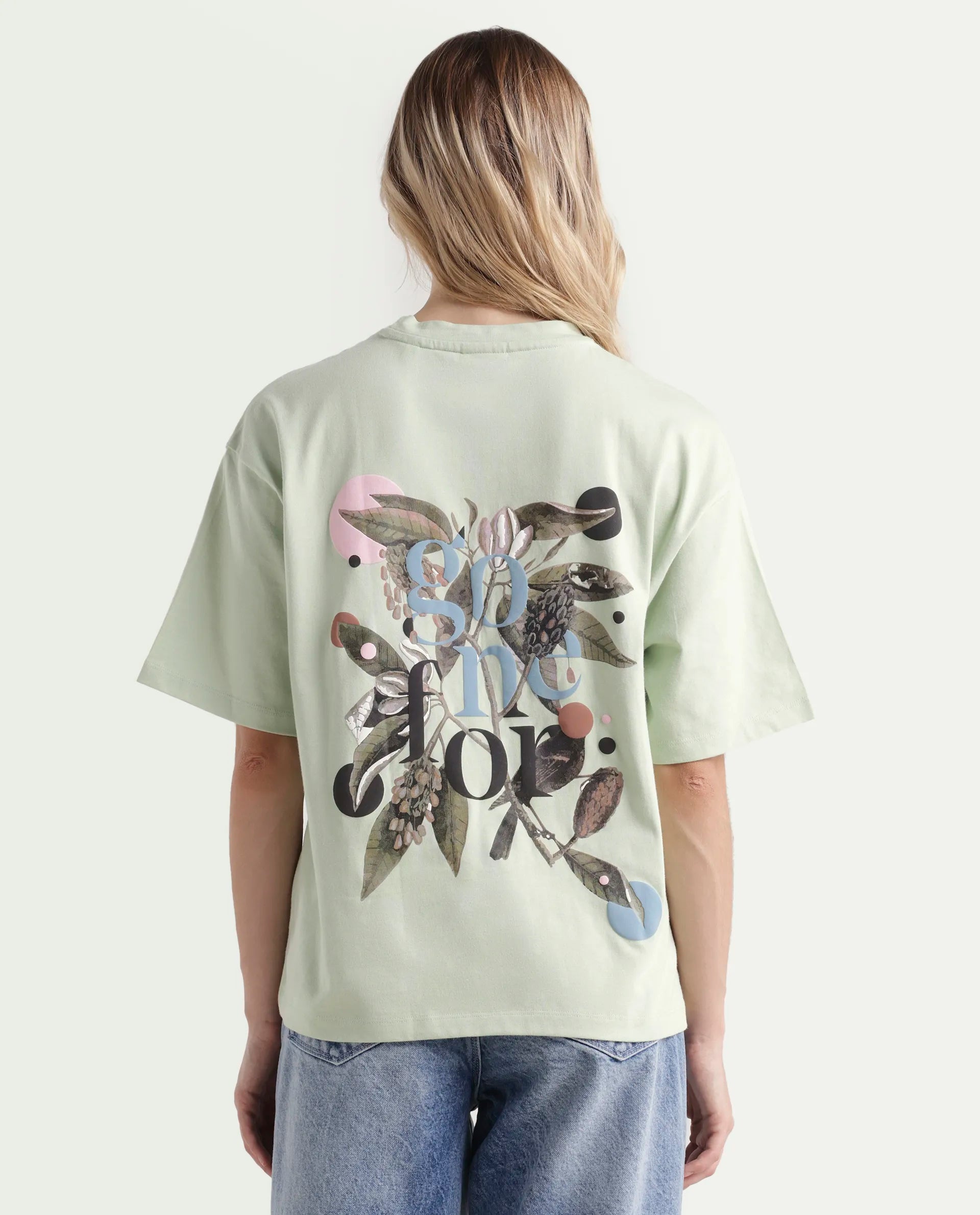 Rareism Women's Olaf Pastel Cotton Crew Neck Graphic Print Relaxed Fit T-Shirt