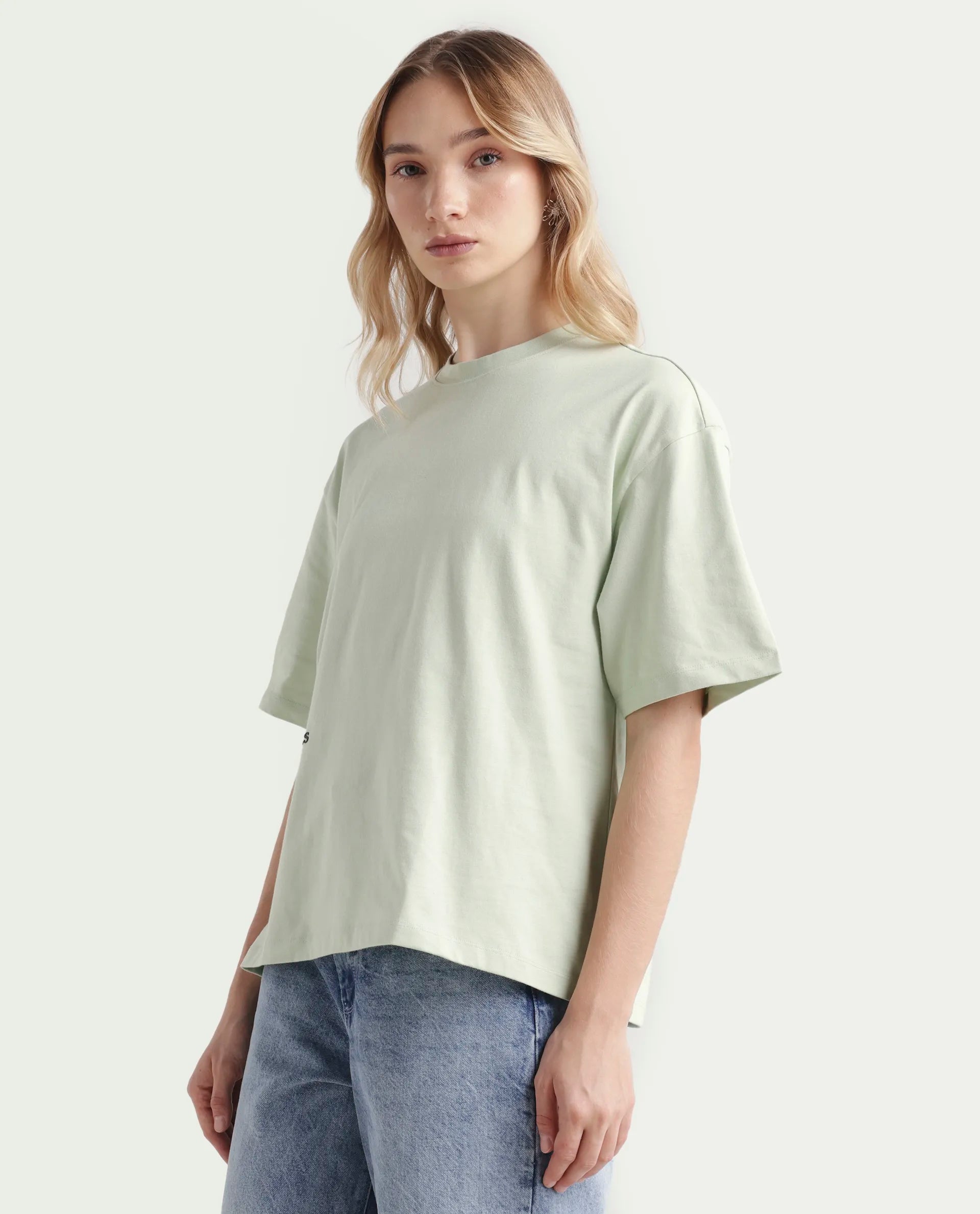 Rareism Women's Olaf Pastel Cotton Crew Neck Graphic Print Relaxed Fit T-Shirt